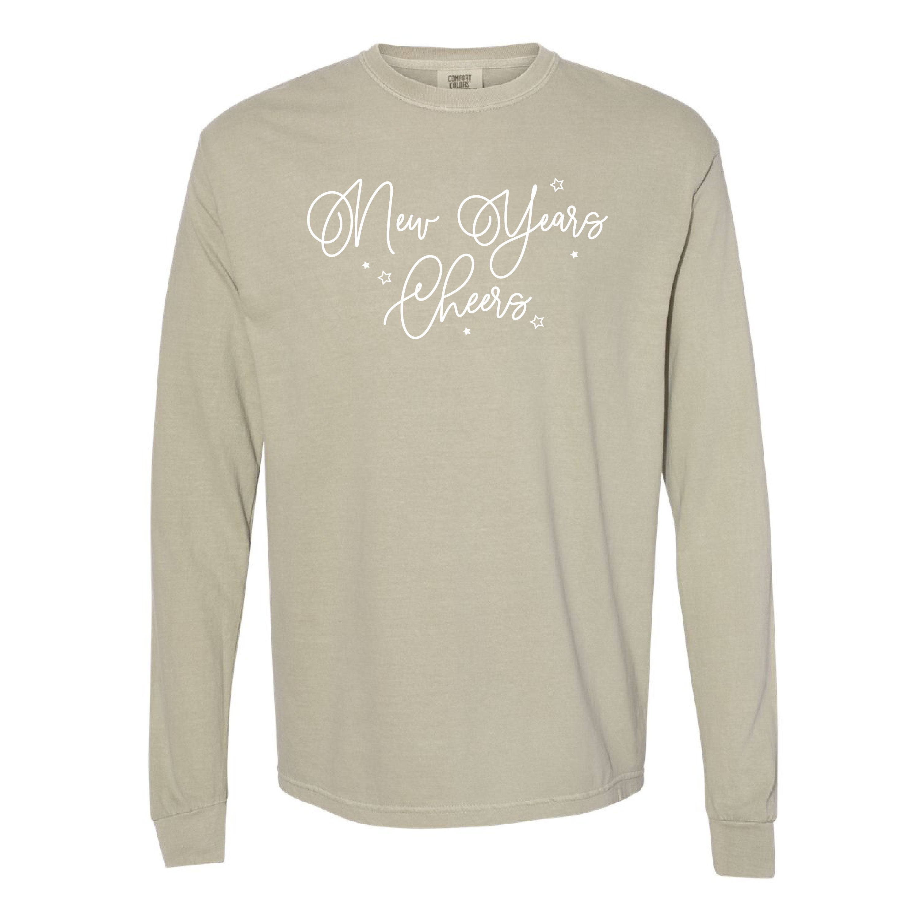 New Years Cheers - Stars/Script - LONG SLEEVE Comfort Colors Tee Little Mama Shirt Shop