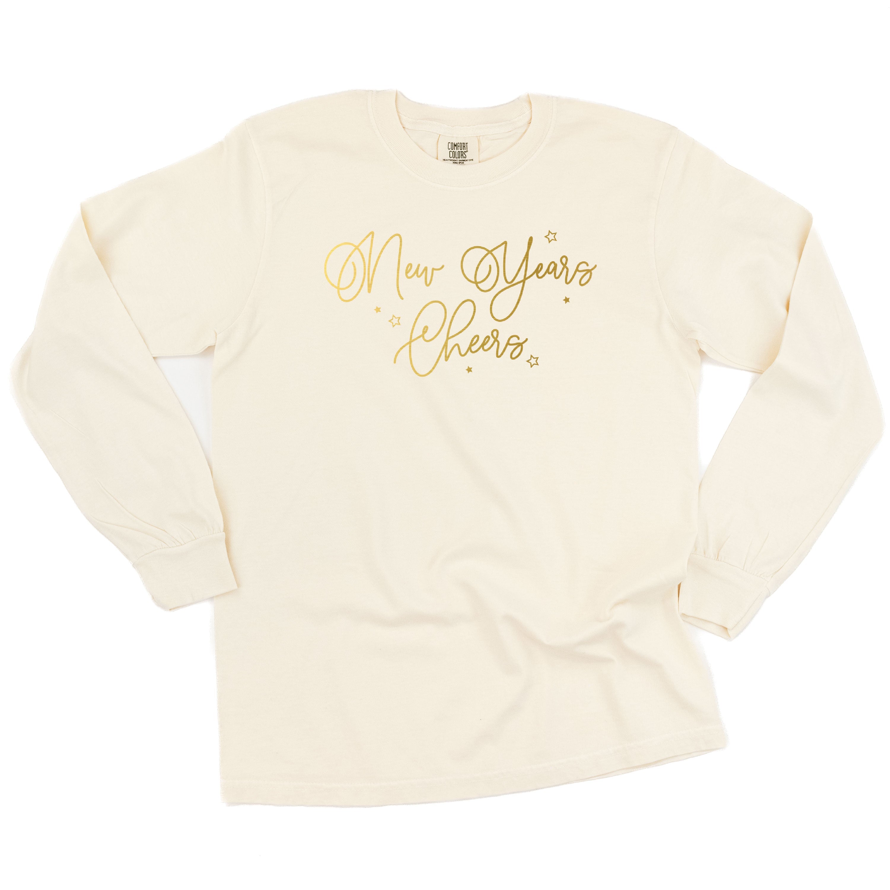New Years Cheers - Stars/Script - LONG SLEEVE Comfort Colors Tee Little Mama Shirt Shop