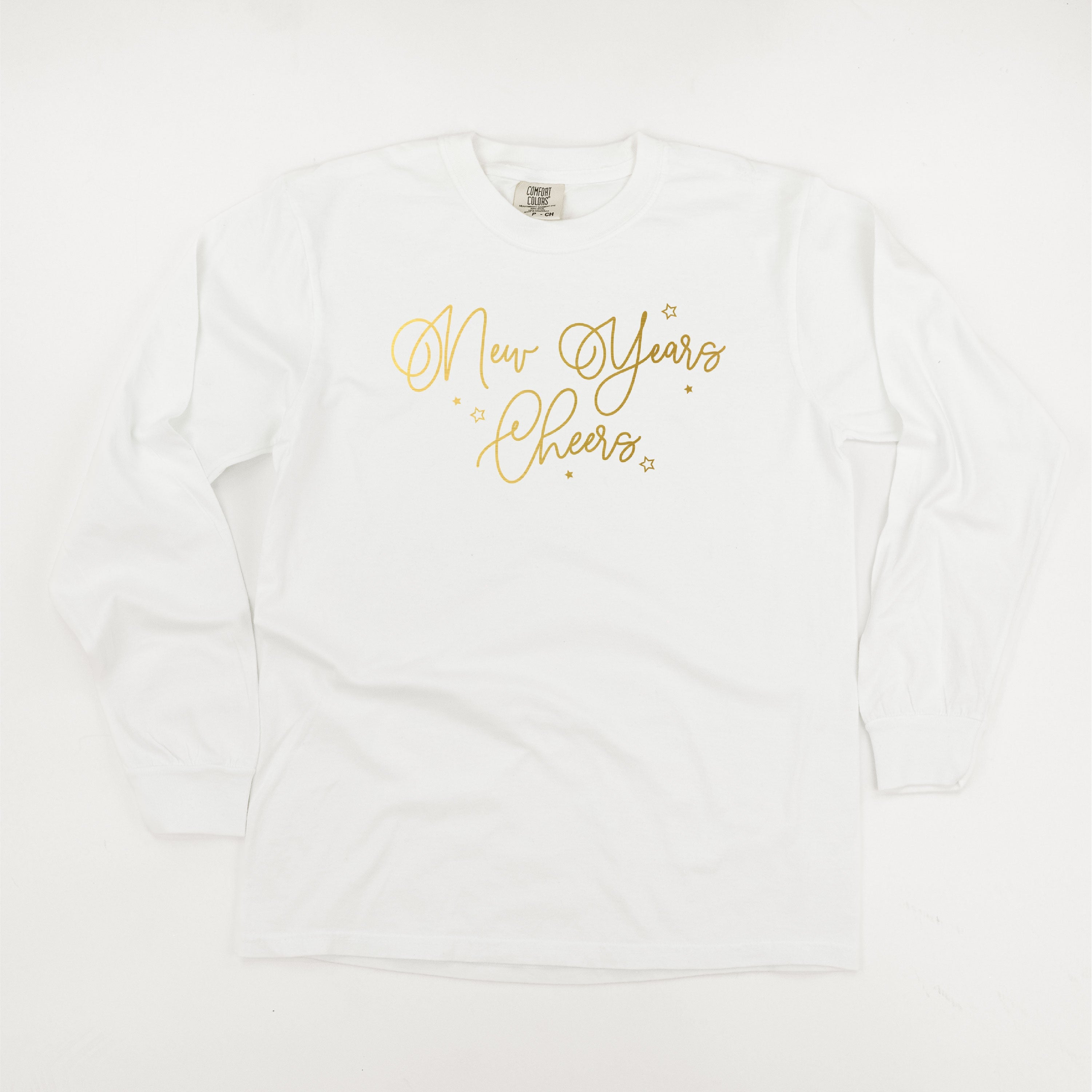 New Years Cheers - Stars/Script - LONG SLEEVE Comfort Colors Tee Little Mama Shirt Shop