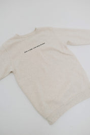 Child sweater in natural with "Just a Boy/Girl and His/Her Mama" design on front, shown on flat lay - Little Mama Shirt Shop