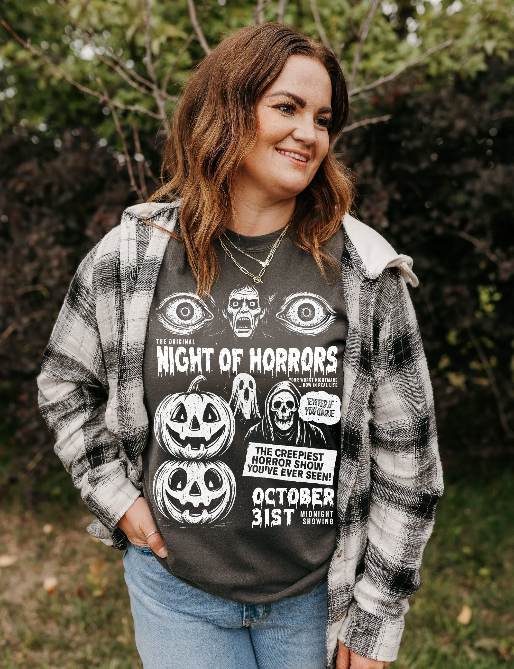 Night of Horrors - Midnight Showing - Comfort Colors Tee Little Mama Shirt Shop