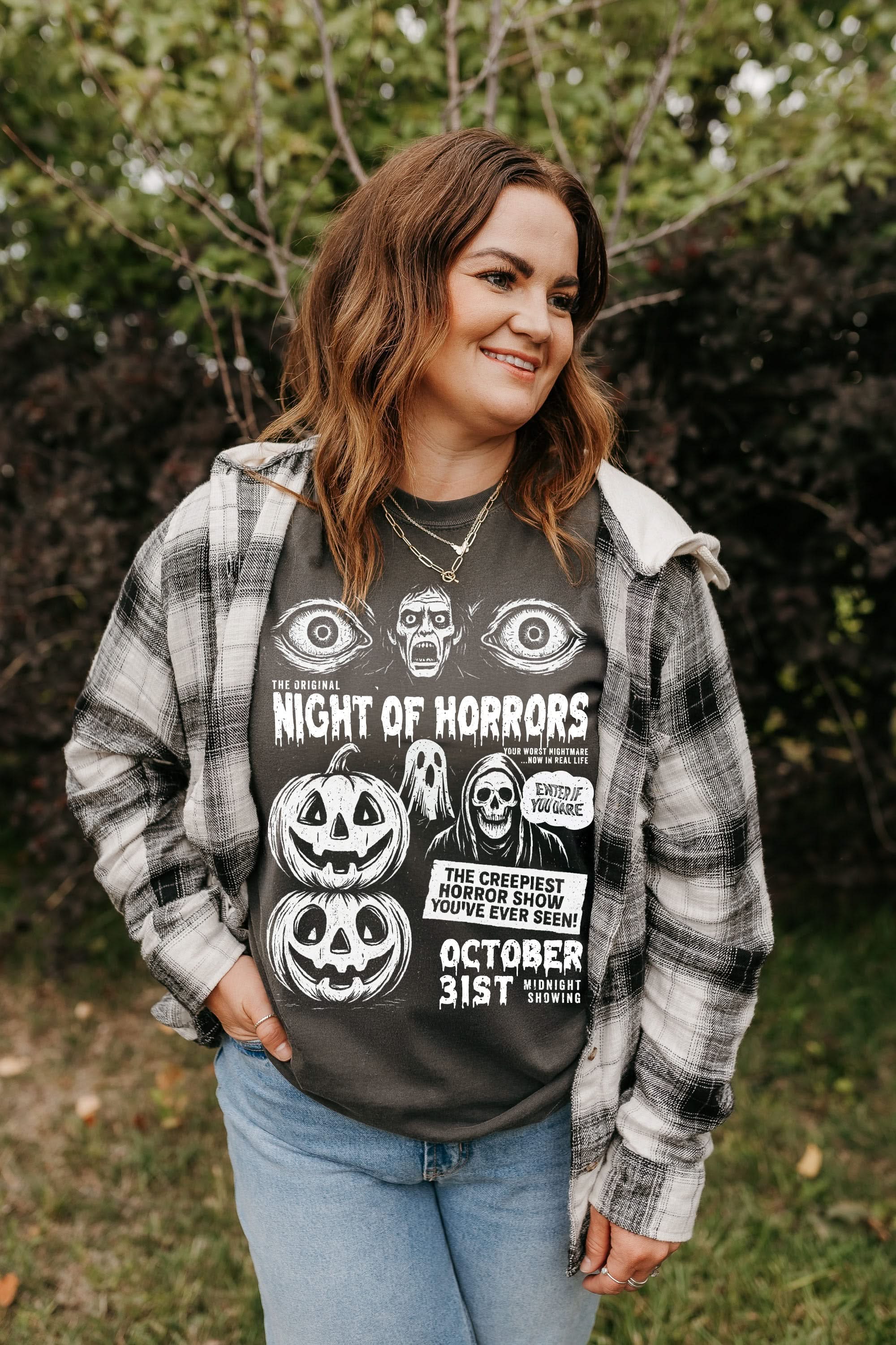 Night of Horrors - Midnight Showing - Comfort Colors Tee Little Mama Shirt Shop