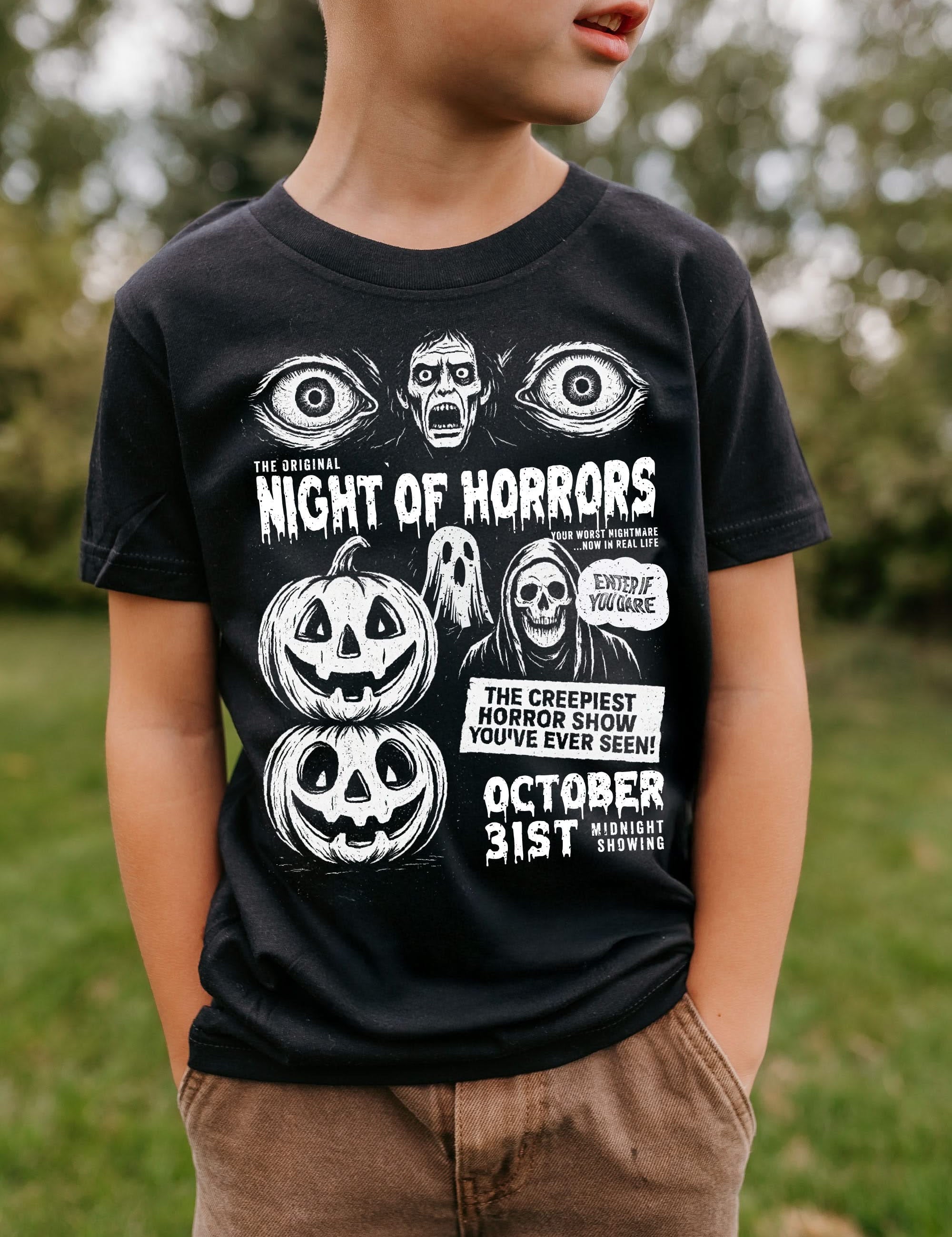 Night of Horrors - Midnight Showing - Black Child Tee Little Mama Shirt Shop