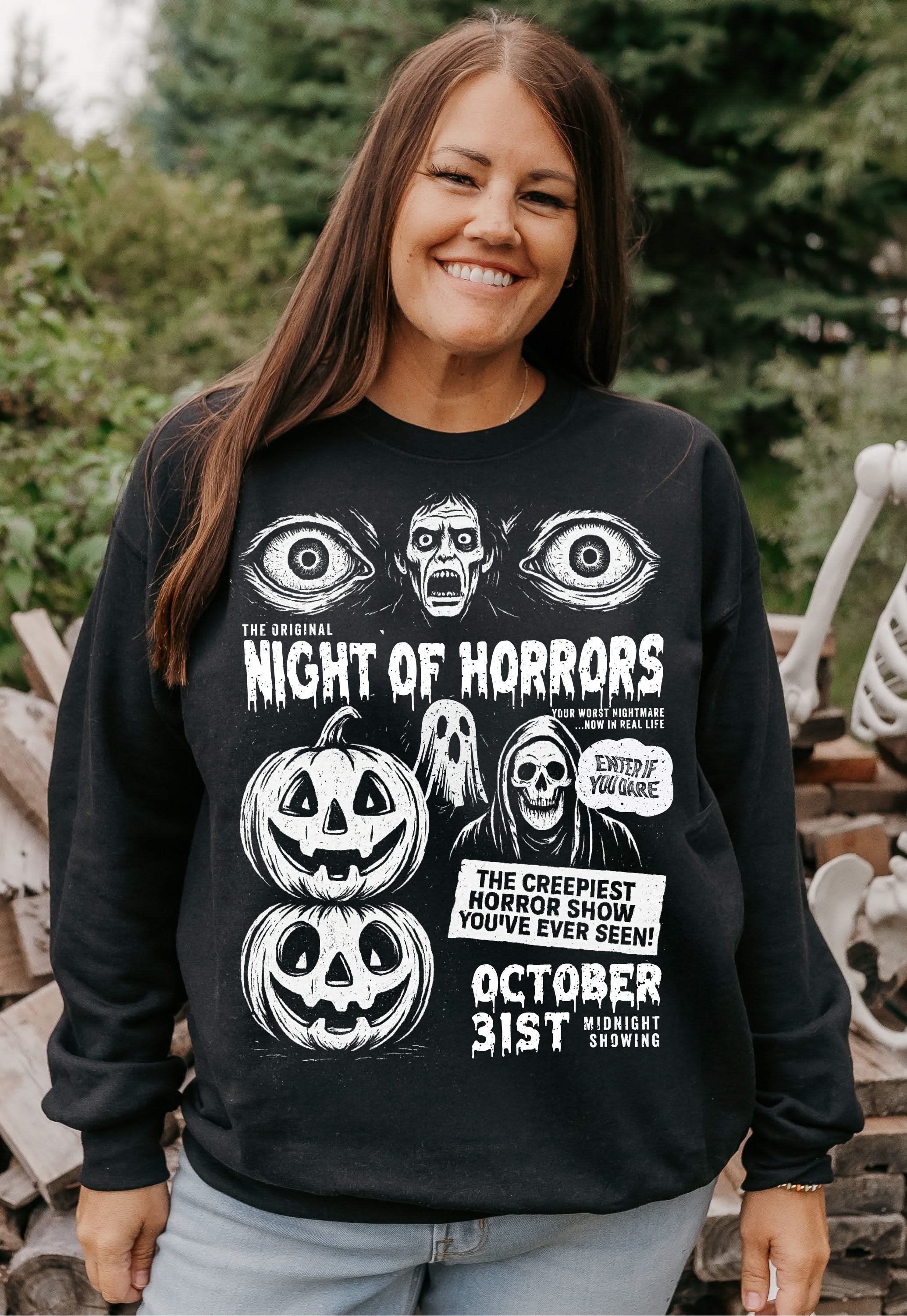 Night of Horrors - Midnight Showing - Black Basic Fleece Little Mama Shirt Shop LLC