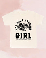 Child tee in natural with "Not Your Average" design on front, shown on flat lay  – Little Mama Shirt Shop