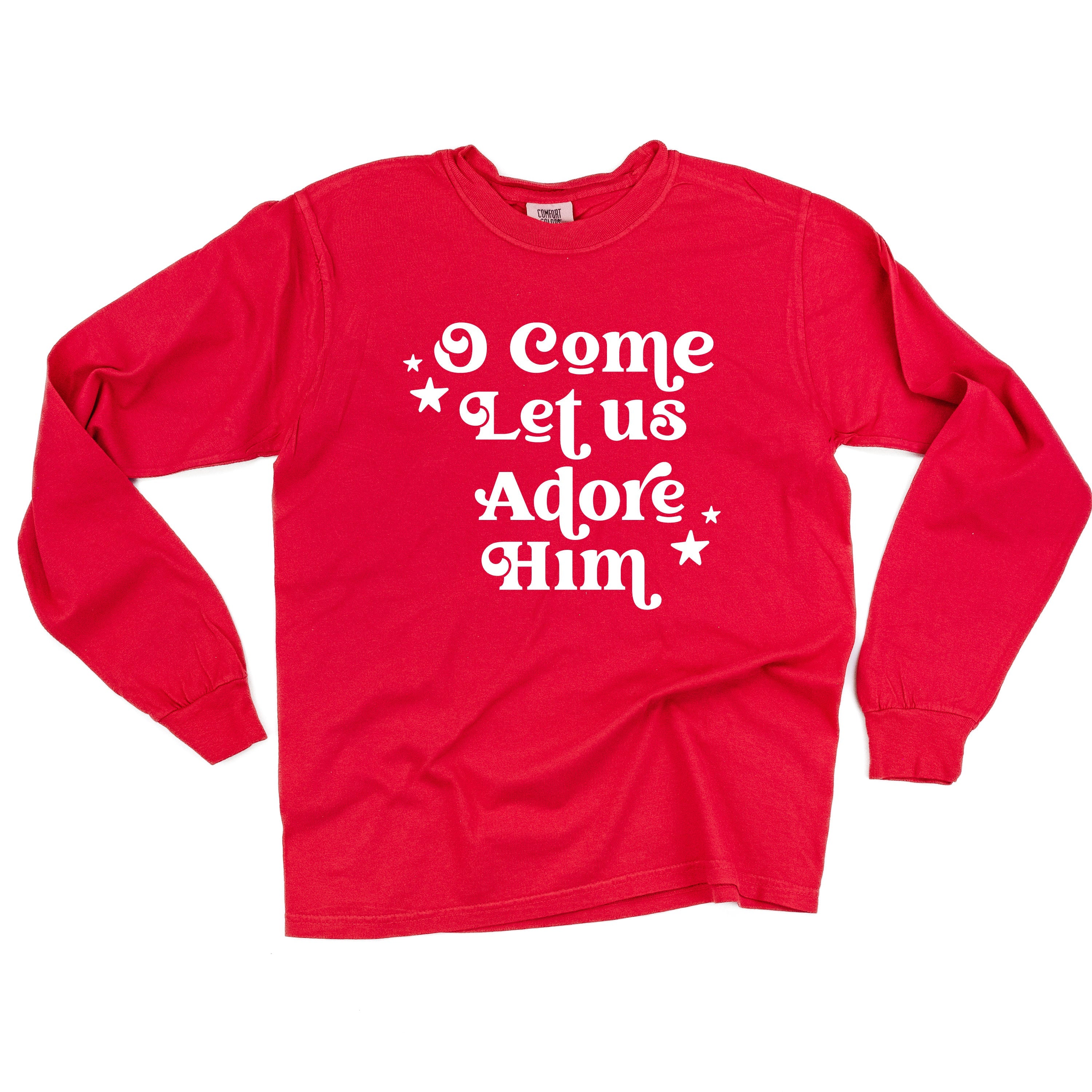 O Come Let Us Adore Him - LONG SLEEVE Comfort Colors Tee Little Mama Shirt Shop
