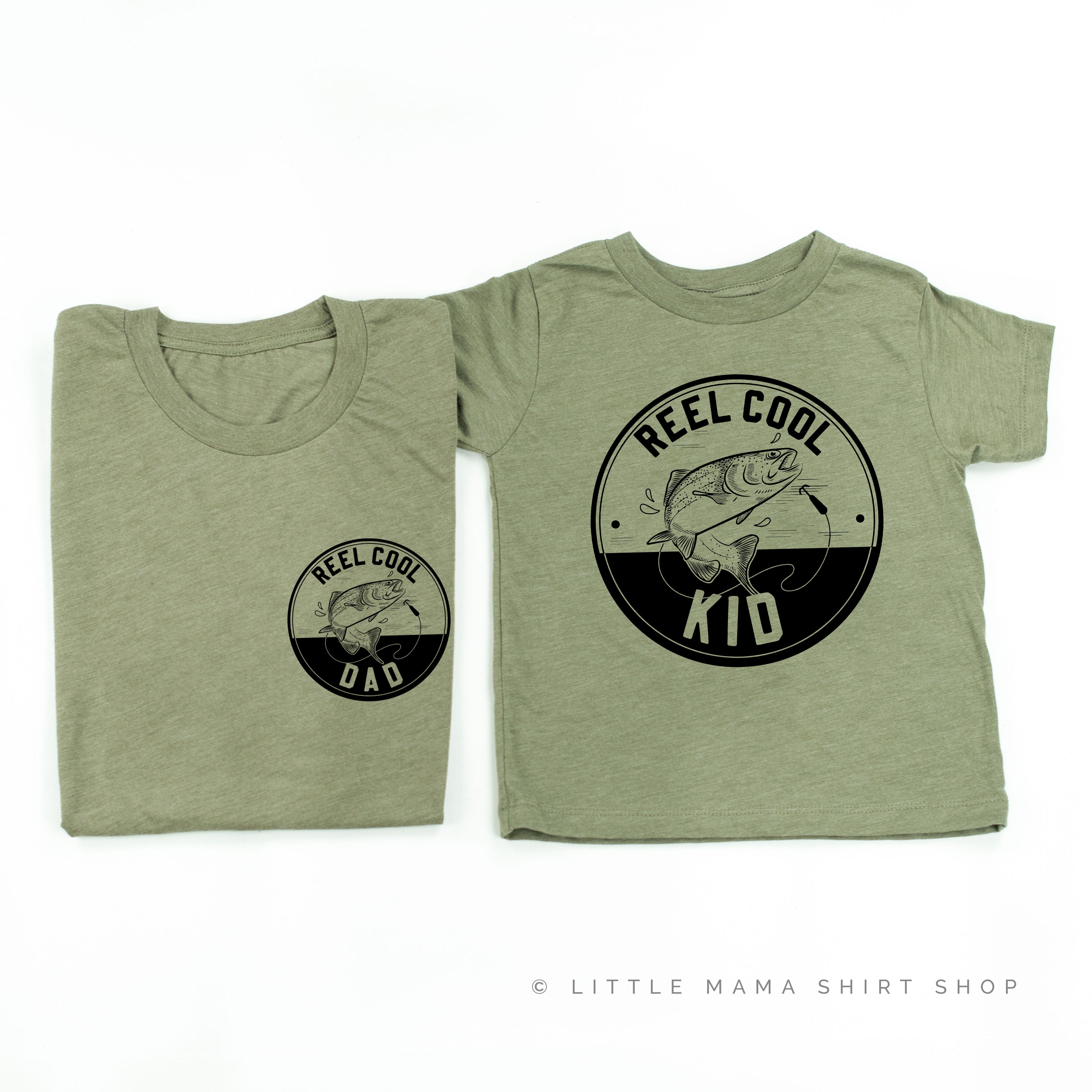 Reel Cool Dad (pocket) / Kid - Set of 2 Tees Little Mama Shirt Shop