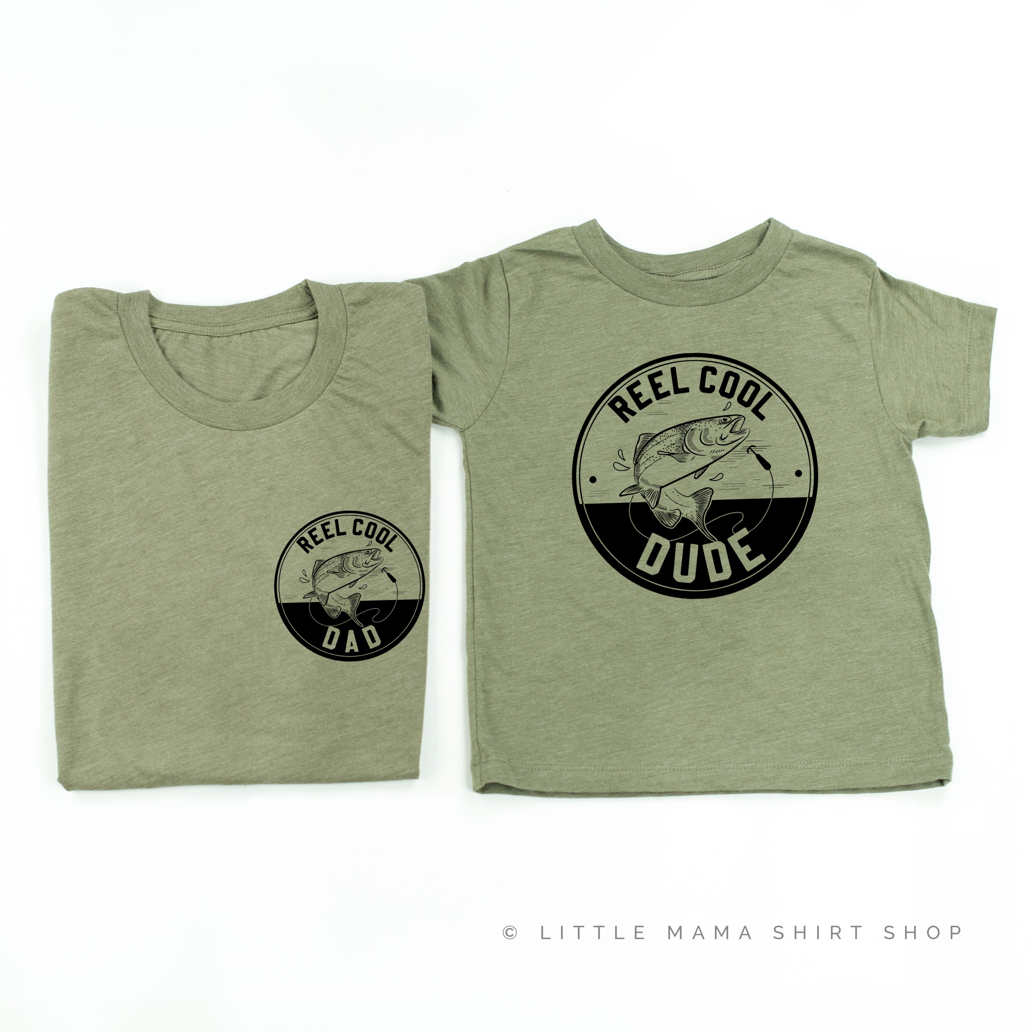 Reel Cool Dad (pocket) / Dude - Set of 2 Tees Little Mama Shirt Shop