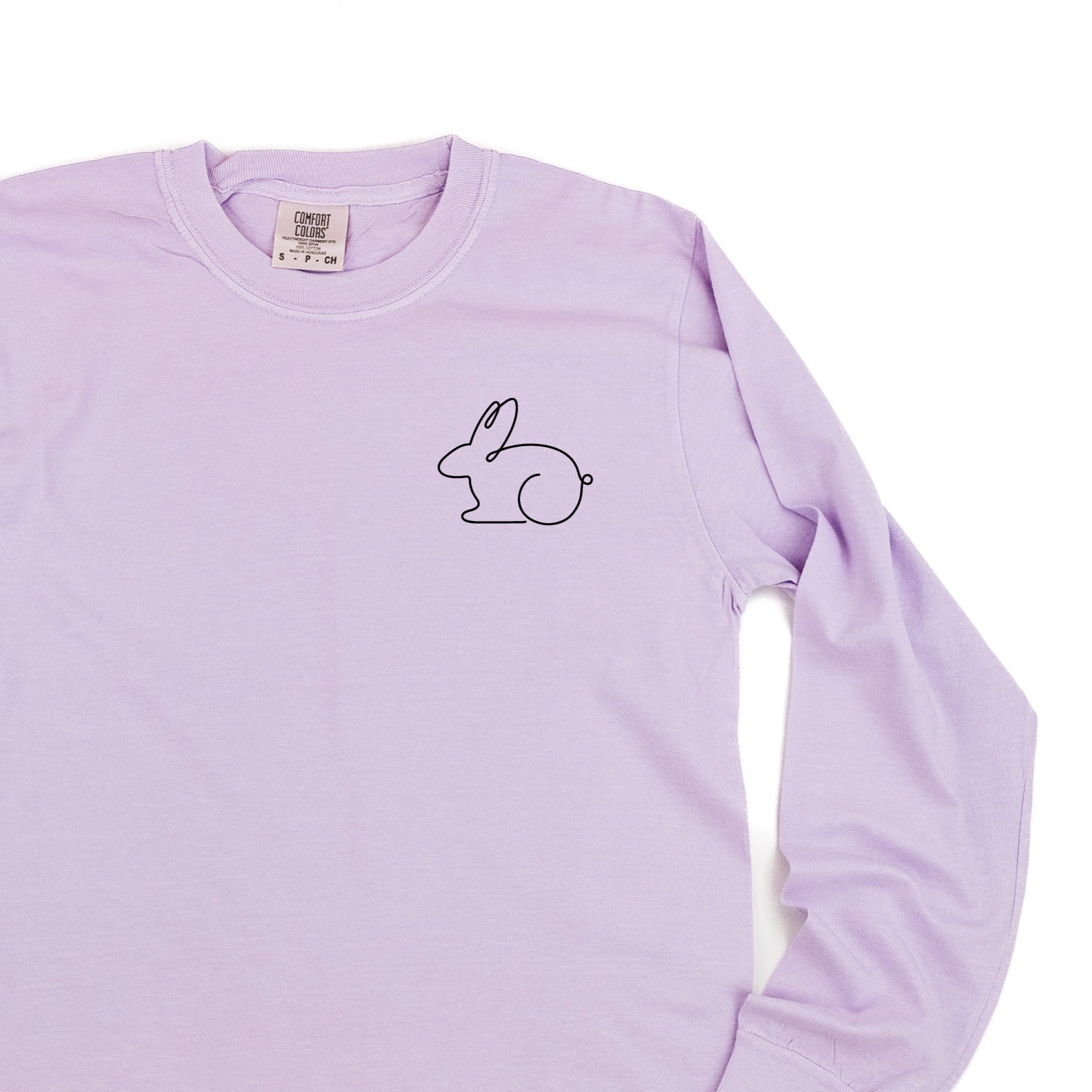 Outline Bunny (pocket) - LONG SLEEVE Comfort Colors Tee Little Mama Shirt Shop