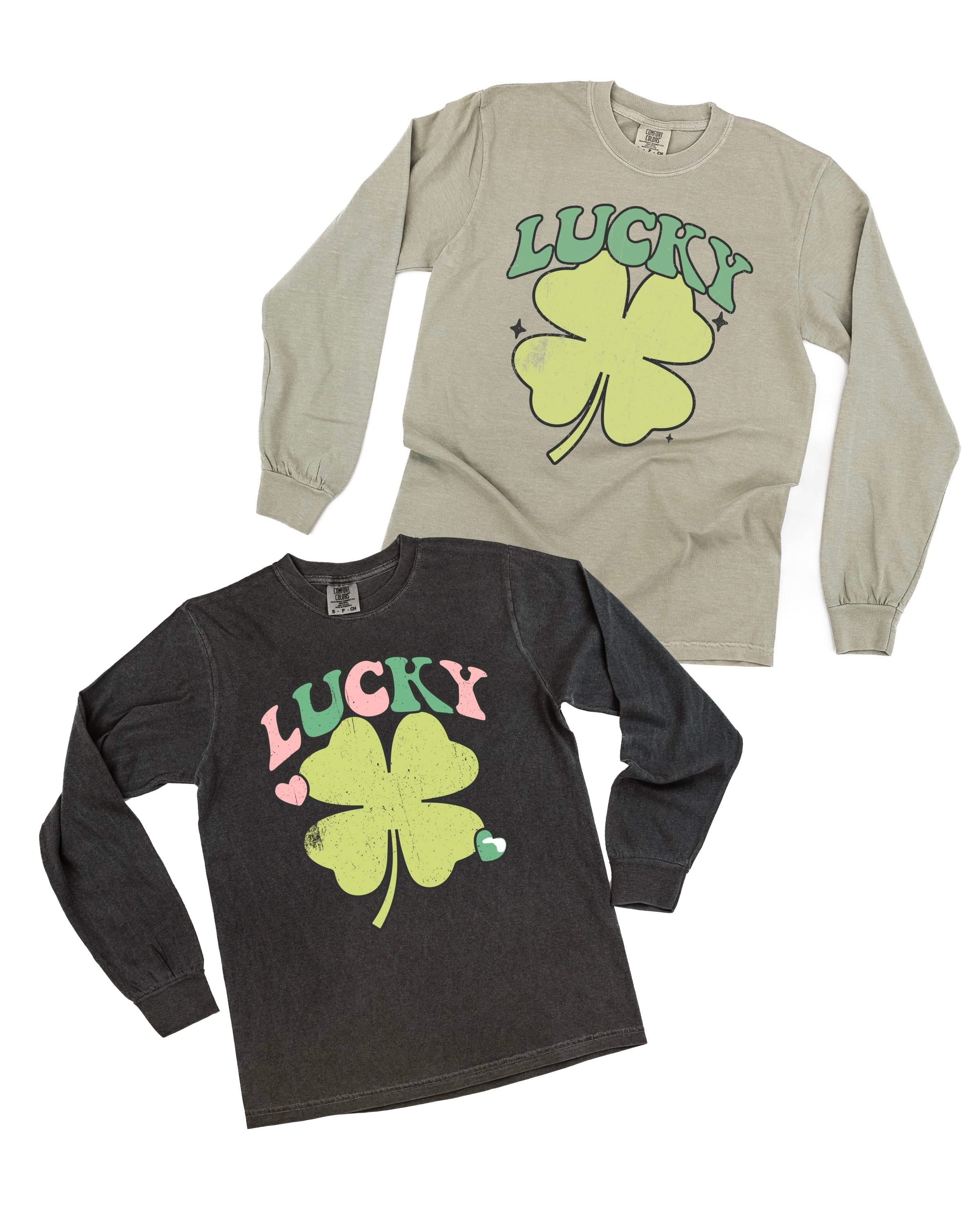 Oversized Lucky Shamrock - Long Sleeve Comfort Colors Tee Little Mama Shirt Shop