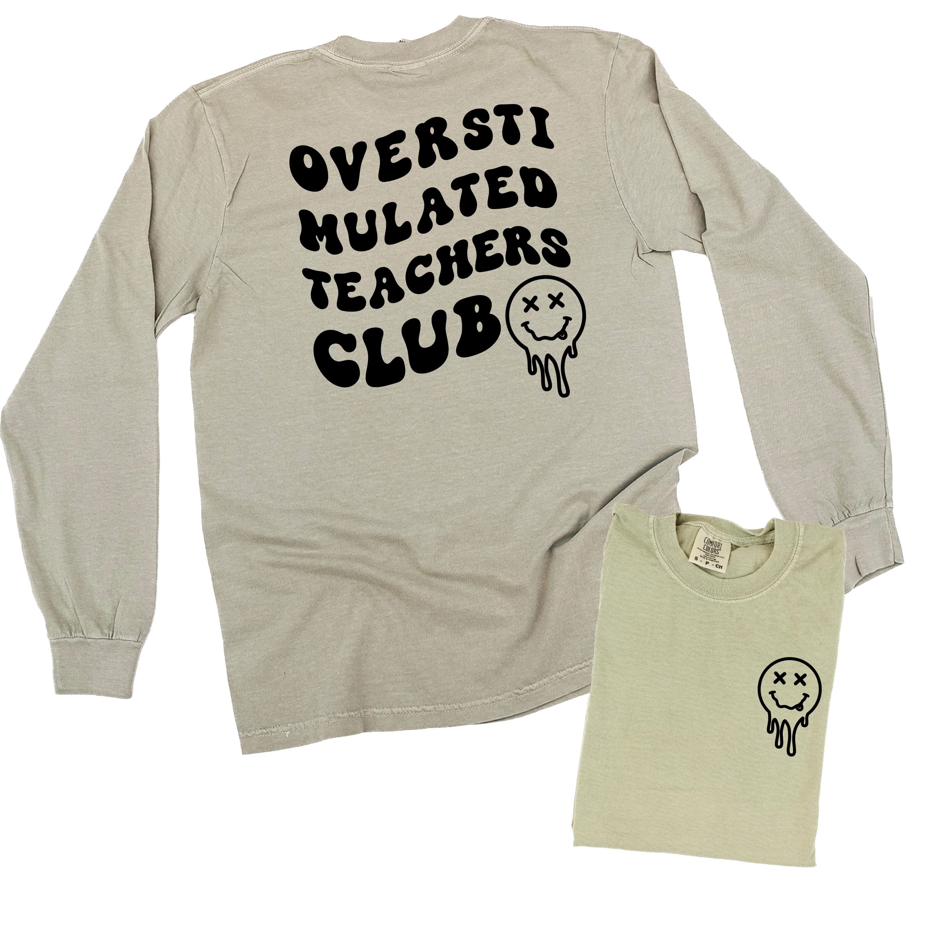 Overstimulated Teachers Club - Melty X Squiggle Smiley (pf & b) - LONG SLEEVE Comfort Colors Tee Little Mama Shirt Shop