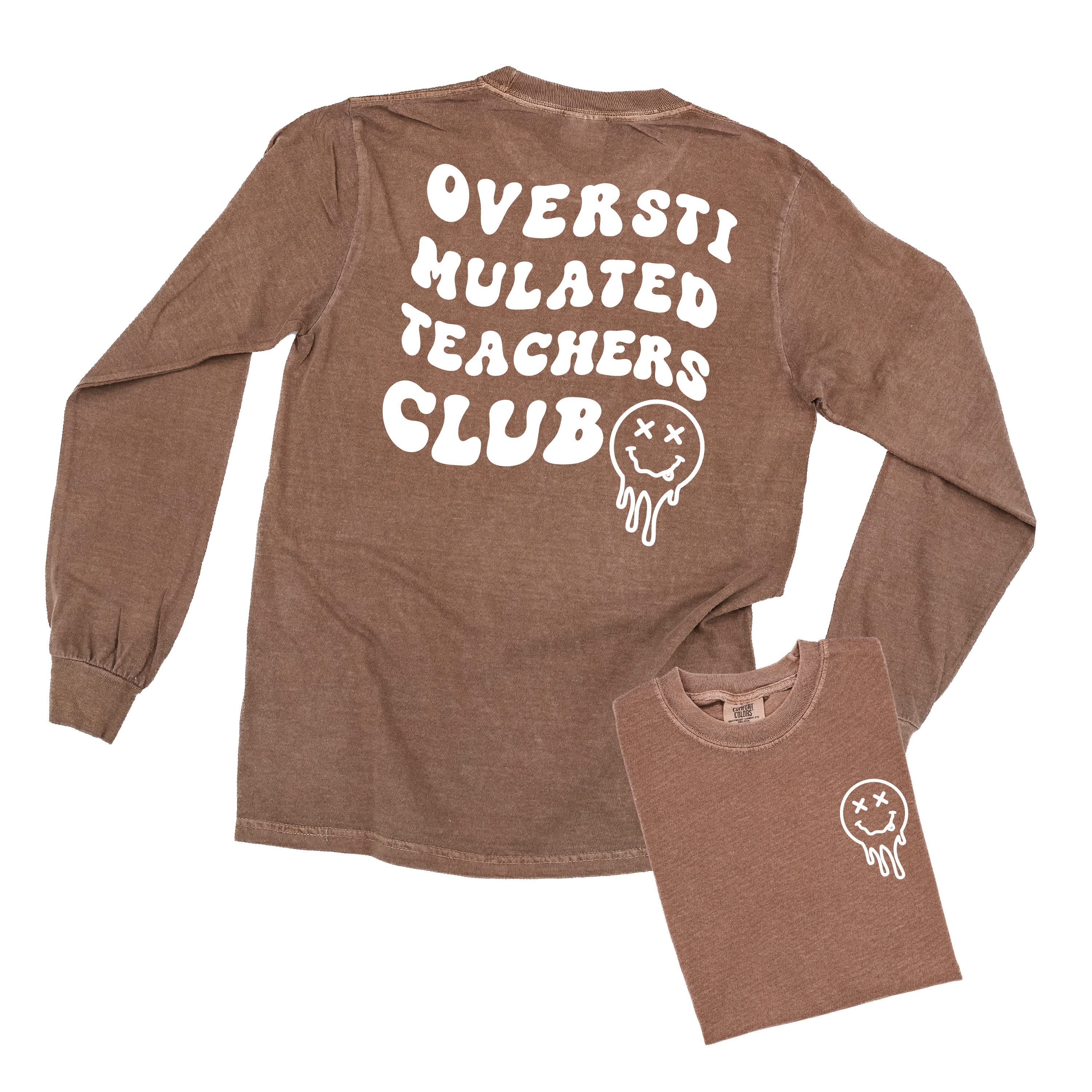 Overstimulated Teachers Club - Melty X Squiggle Smiley (pf & b) - LONG SLEEVE Comfort Colors Tee Little Mama Shirt Shop