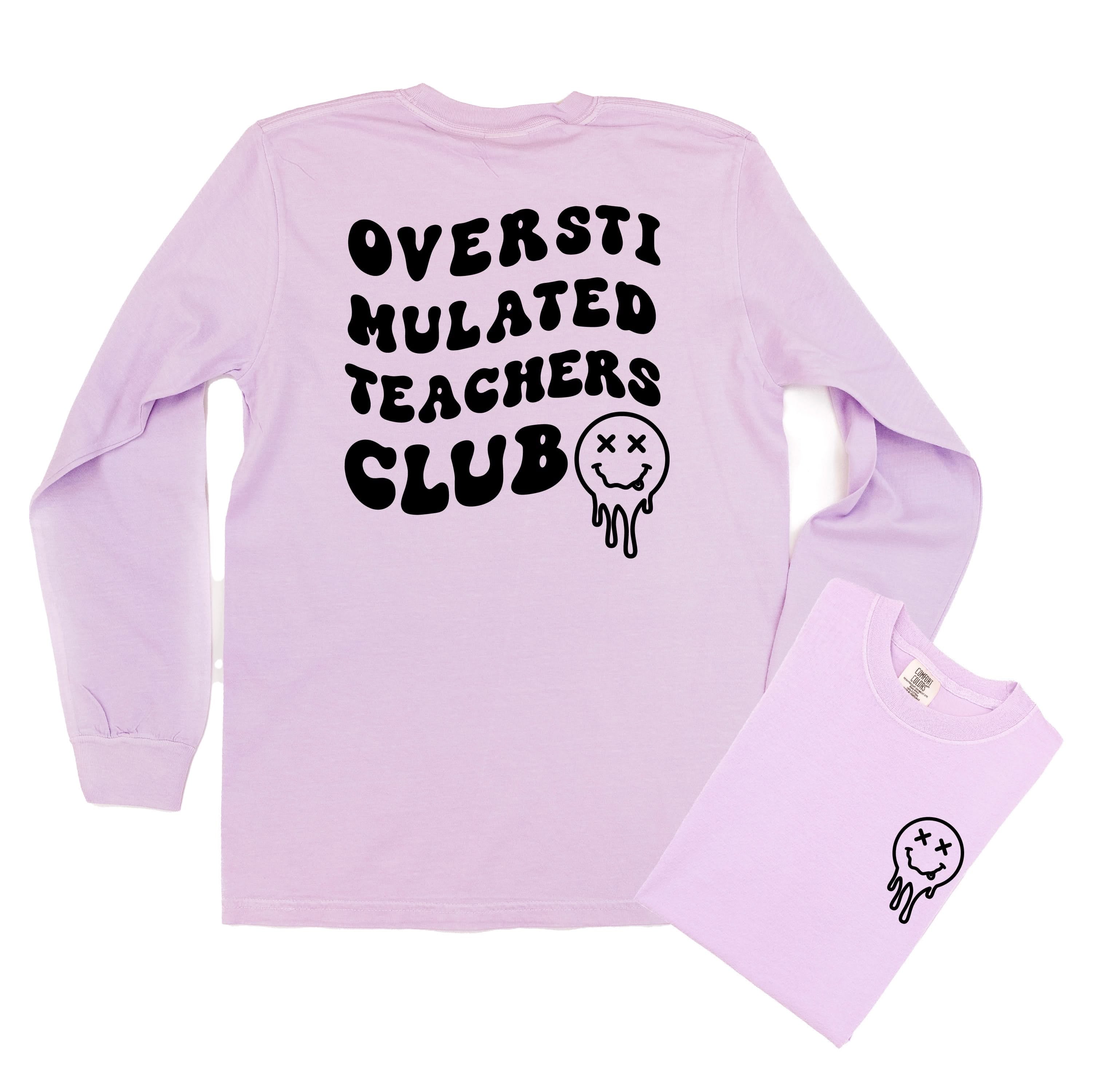 Overstimulated Teachers Club - Melty X Squiggle Smiley (pf & b) - LONG SLEEVE Comfort Colors Tee Little Mama Shirt Shop