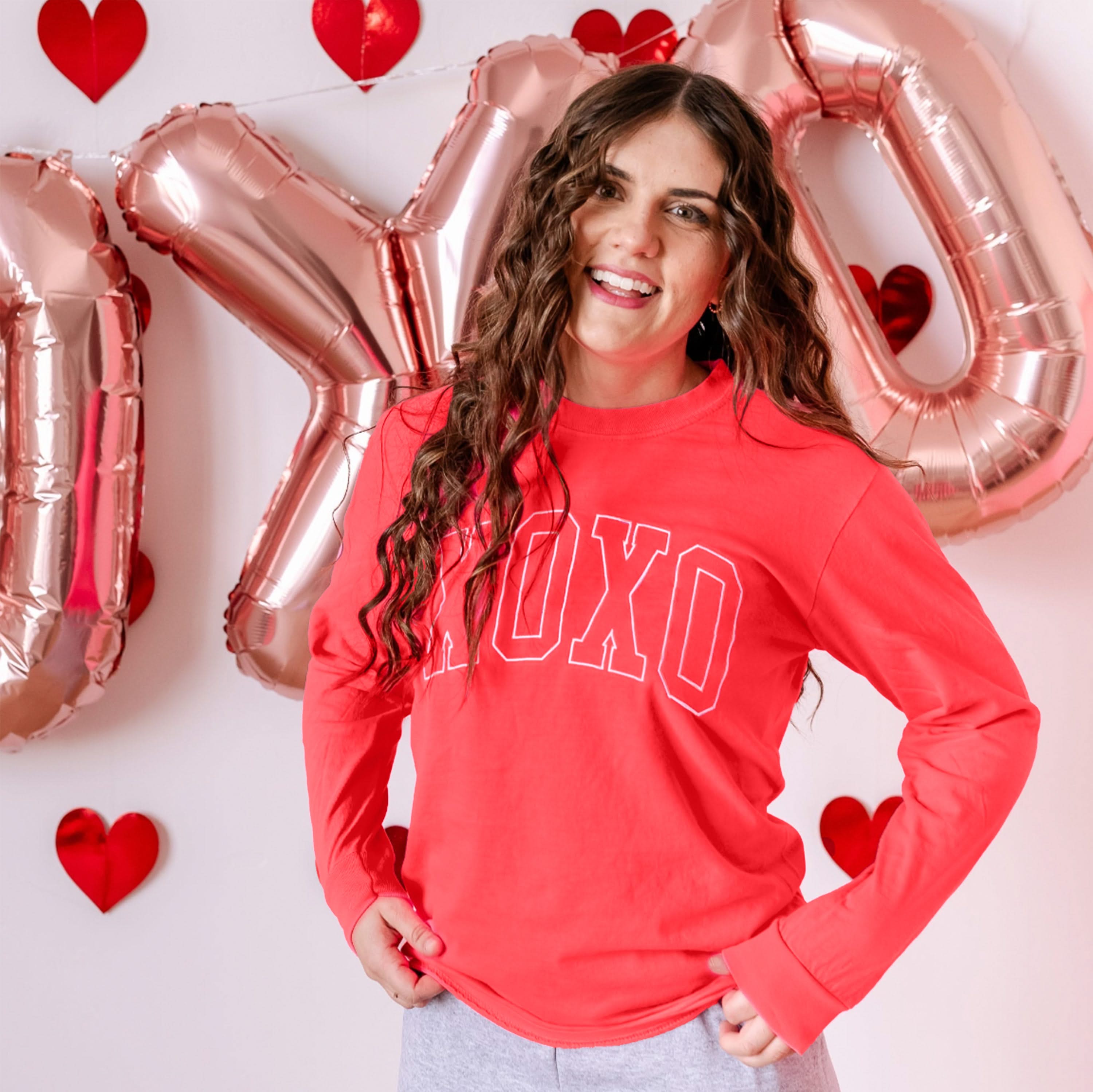 Embroidered Long Sleeve Comfort Colors Tee - XOXO - Outline Little Mama Shirt Shop LLC