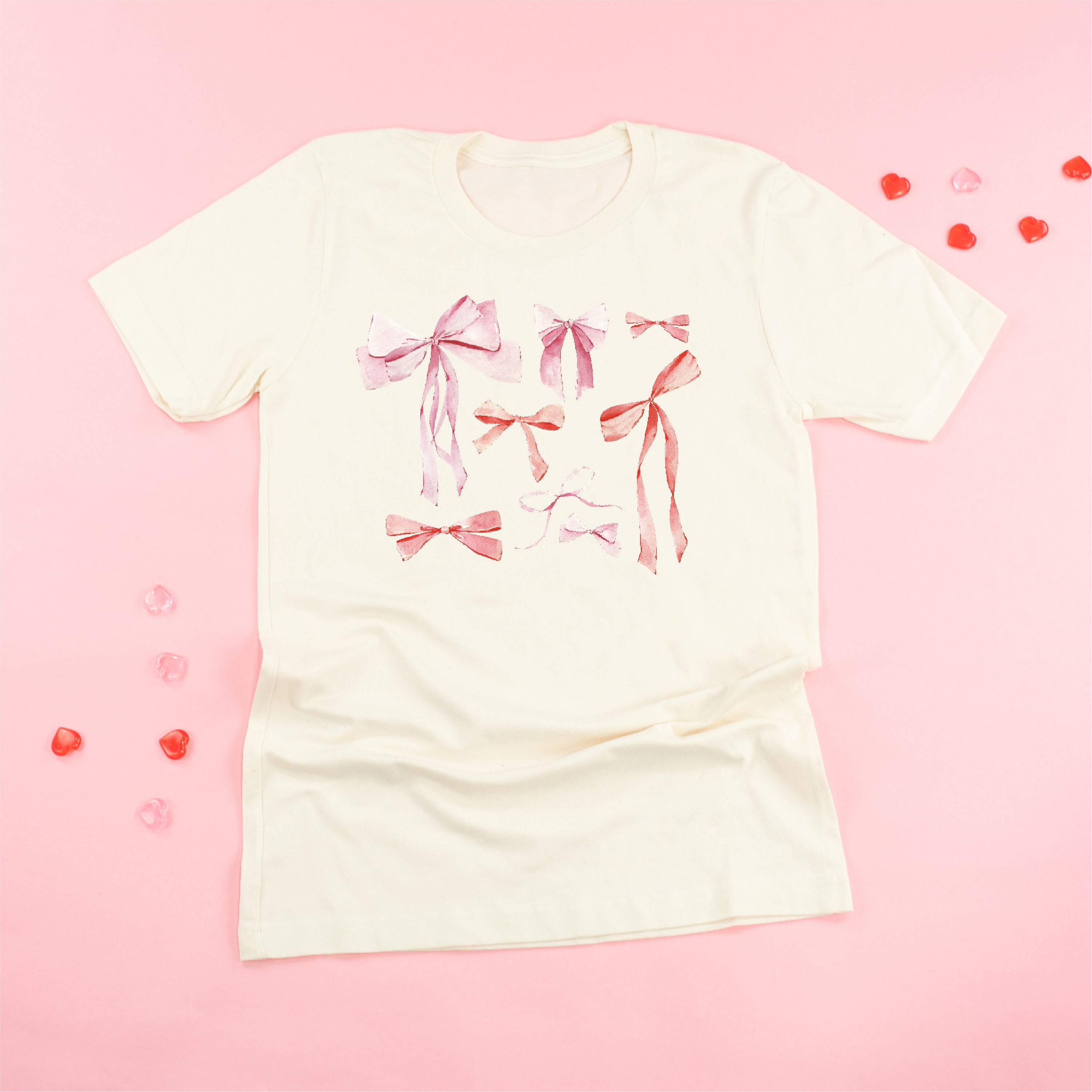 Pink And Red Valentine Bows - Unisex Tee Little Mama Shirt Shop