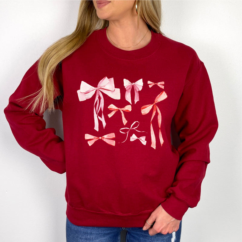 Pink and Red Valentine Bows - BASIC FLEECE CREWNECK