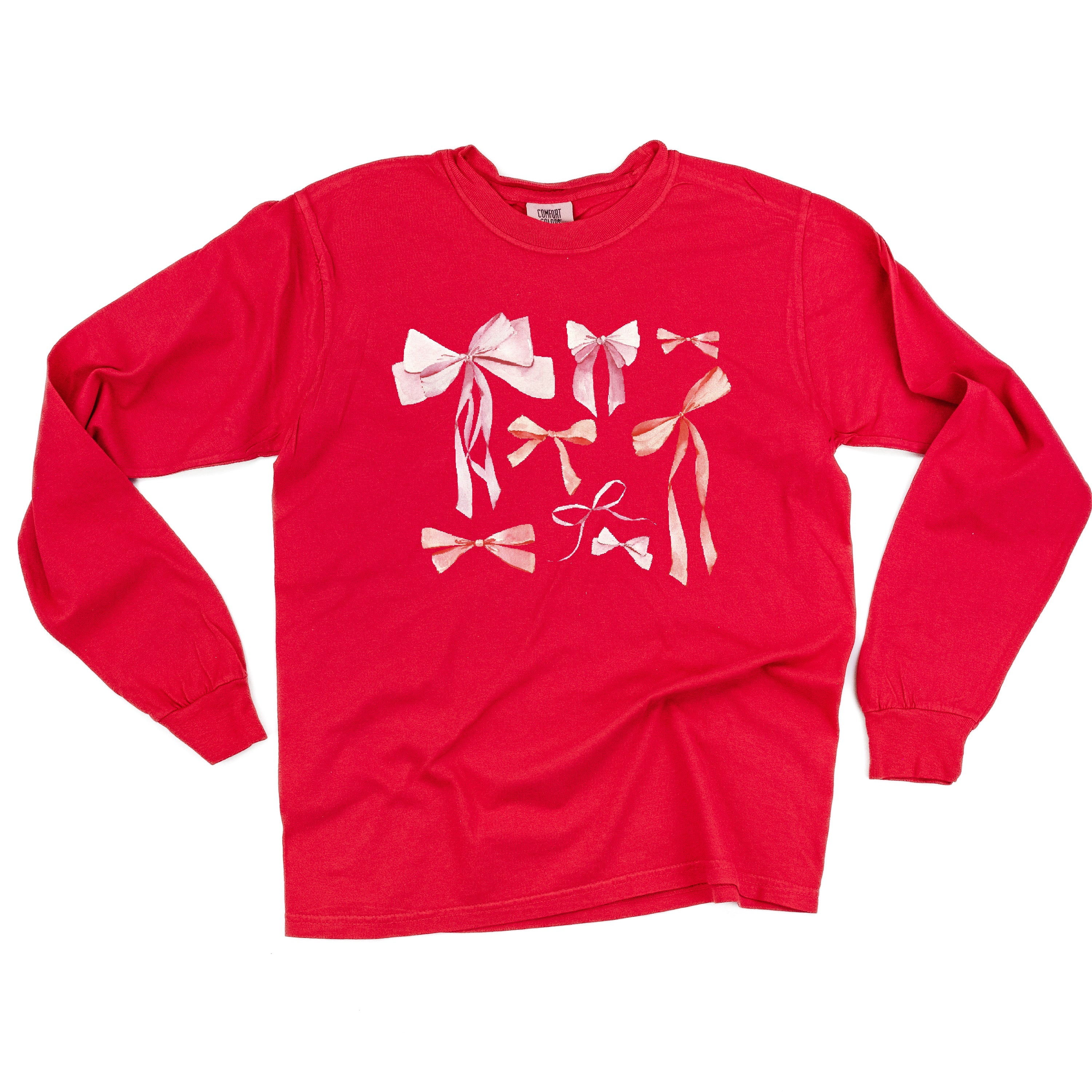 Pink And Red Valentine Bows - LONG SLEEVE Comfort Colors Tee Little Mama Shirt Shop