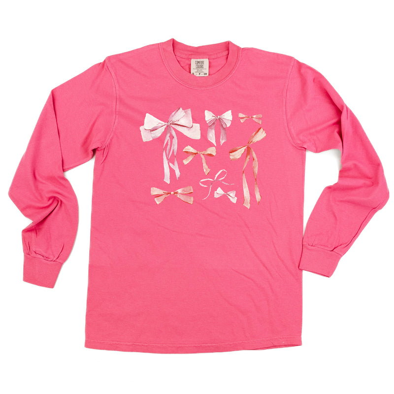 Pink and Red Valentine Bows - LONG SLEEVE COMFORT COLORS TEE