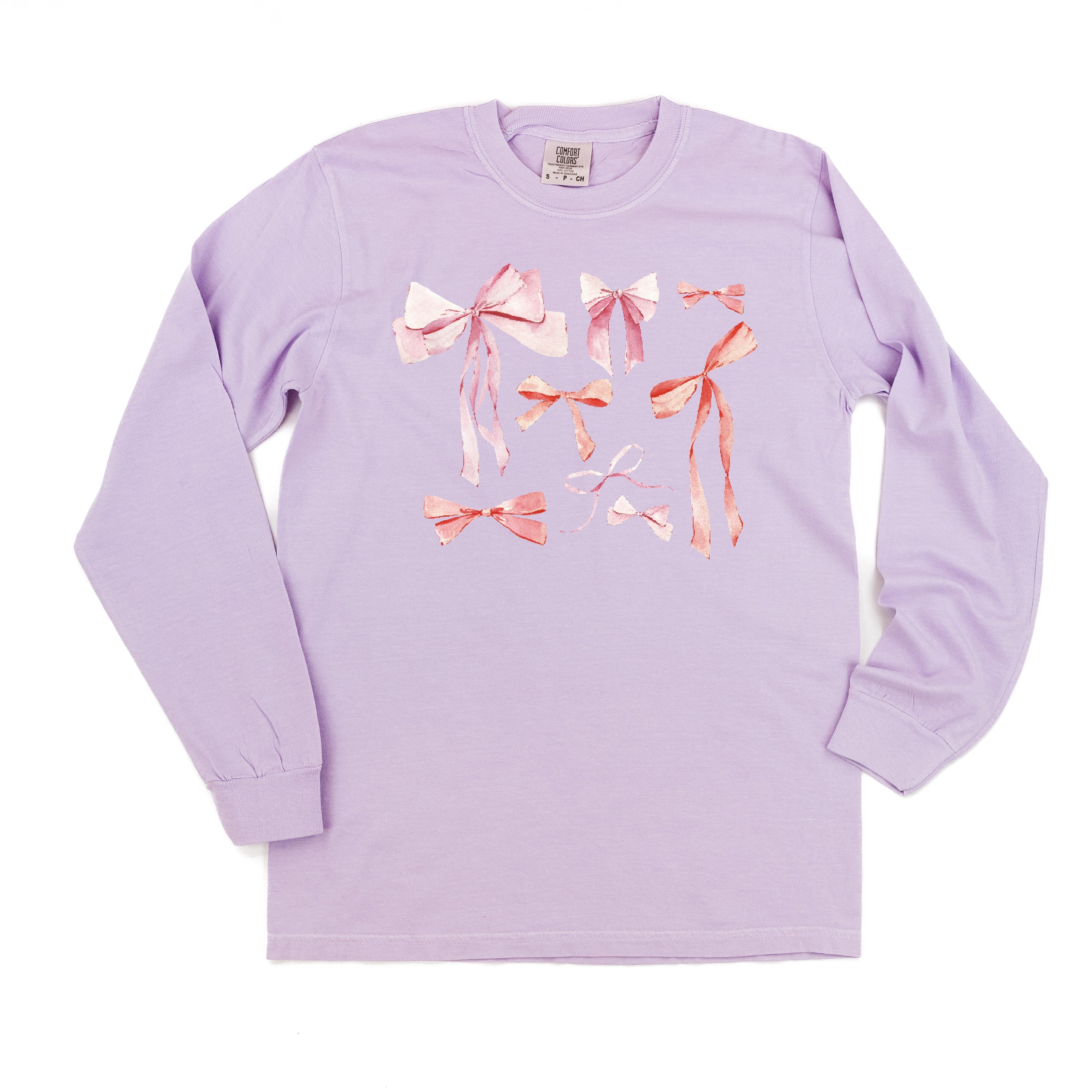 Pink And Red Valentine Bows - LONG SLEEVE Comfort Colors Tee Little Mama Shirt Shop