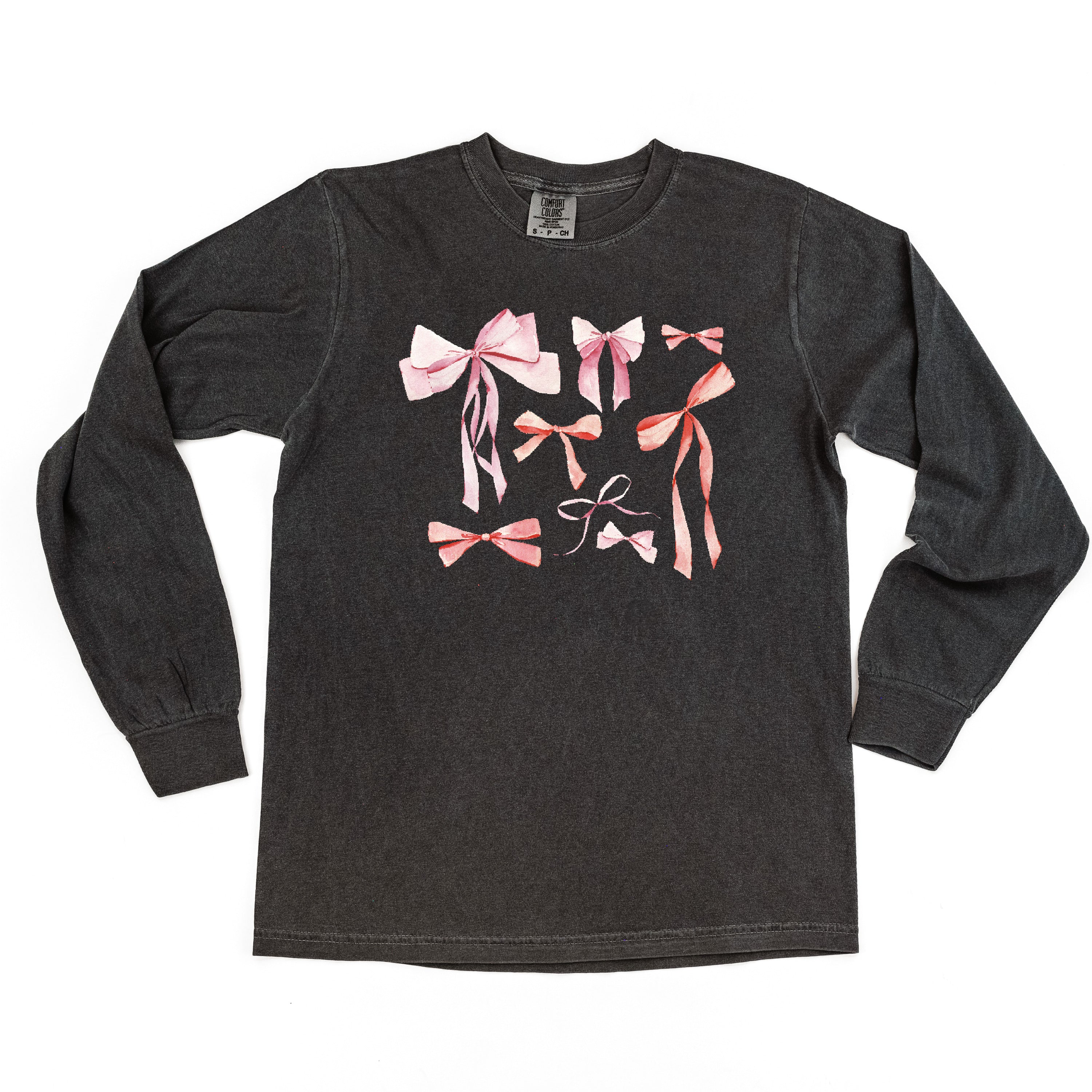 Pink And Red Valentine Bows - LONG SLEEVE Comfort Colors Tee Little Mama Shirt Shop