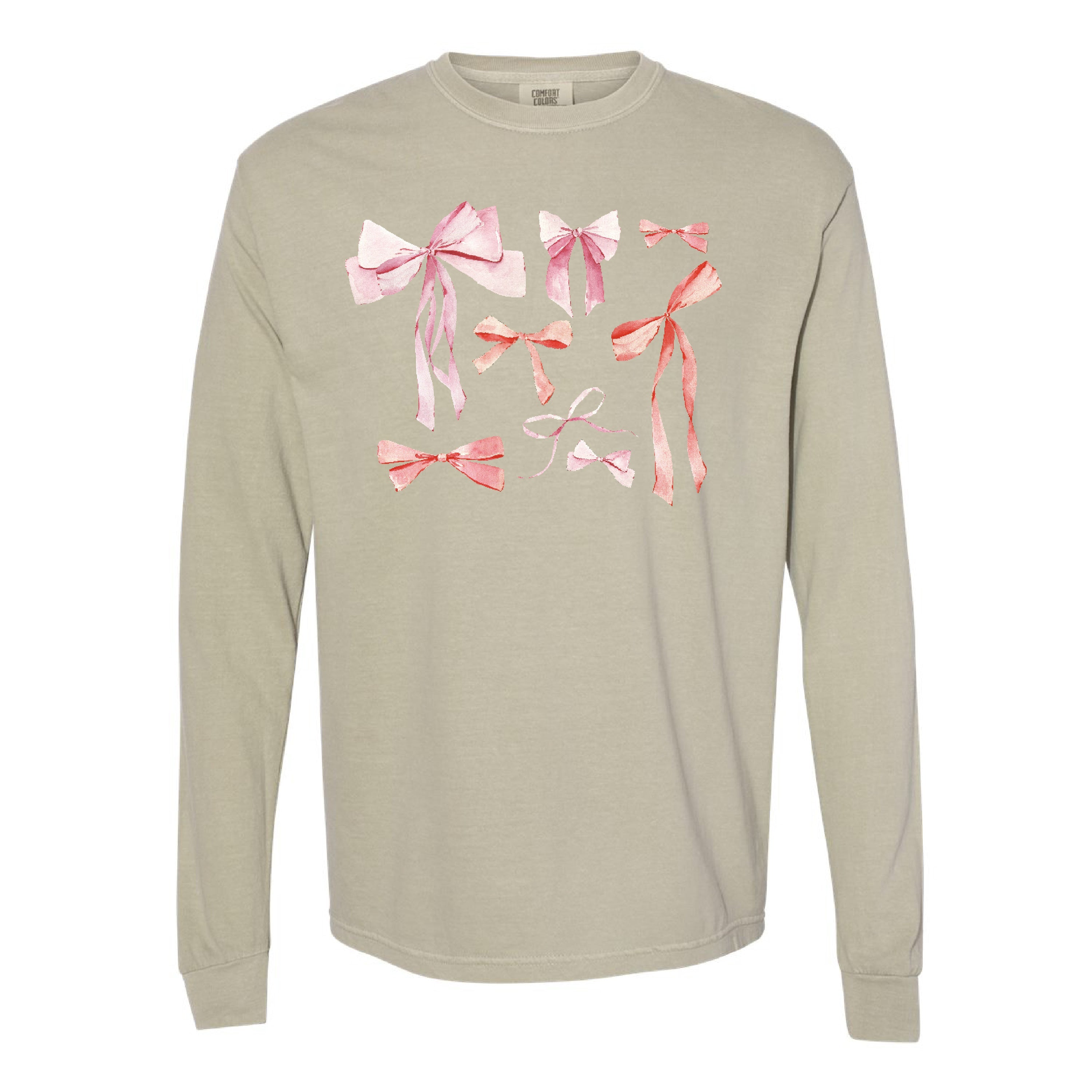Pink And Red Valentine Bows - LONG SLEEVE Comfort Colors Tee Little Mama Shirt Shop