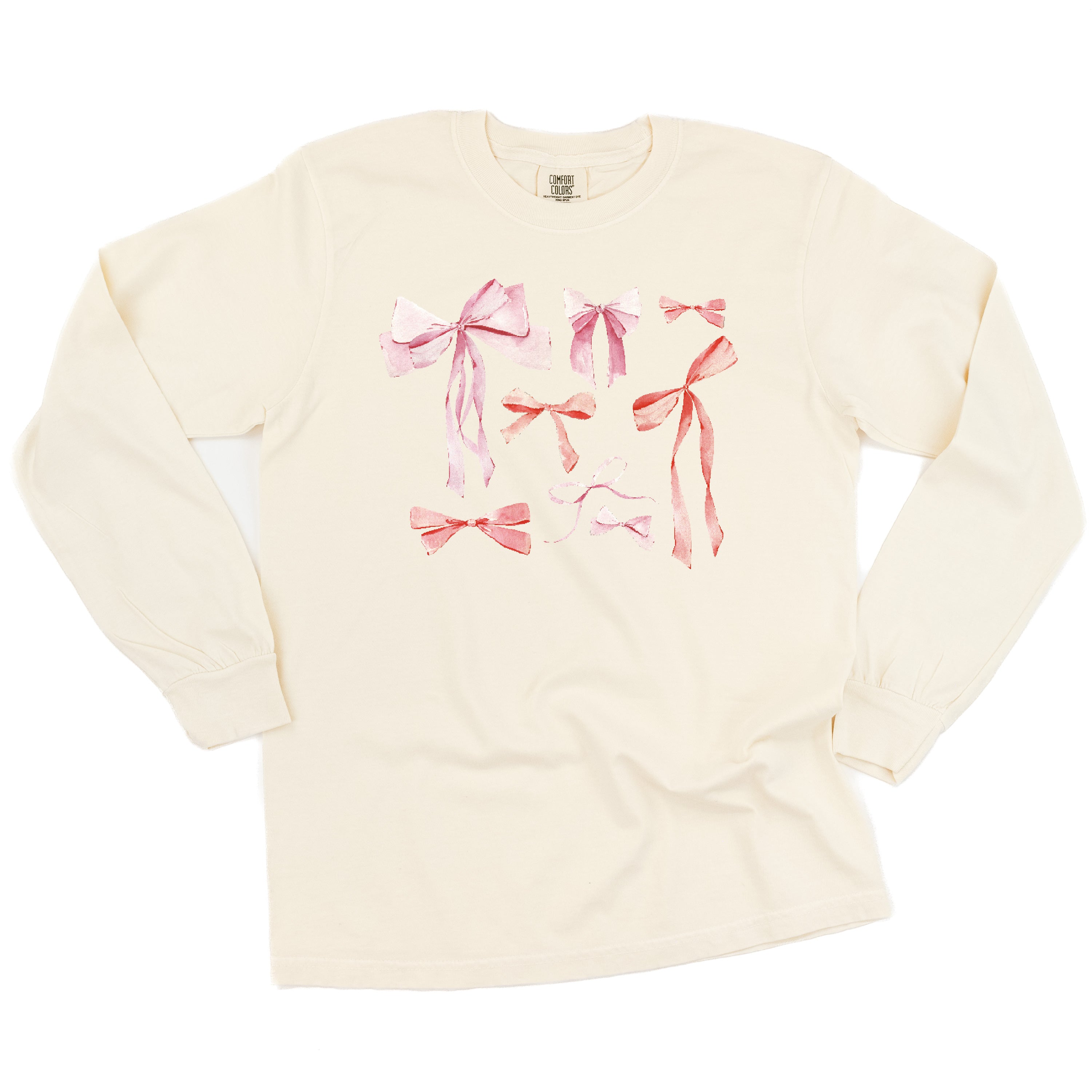 Pink And Red Valentine Bows - LONG SLEEVE Comfort Colors Tee Little Mama Shirt Shop