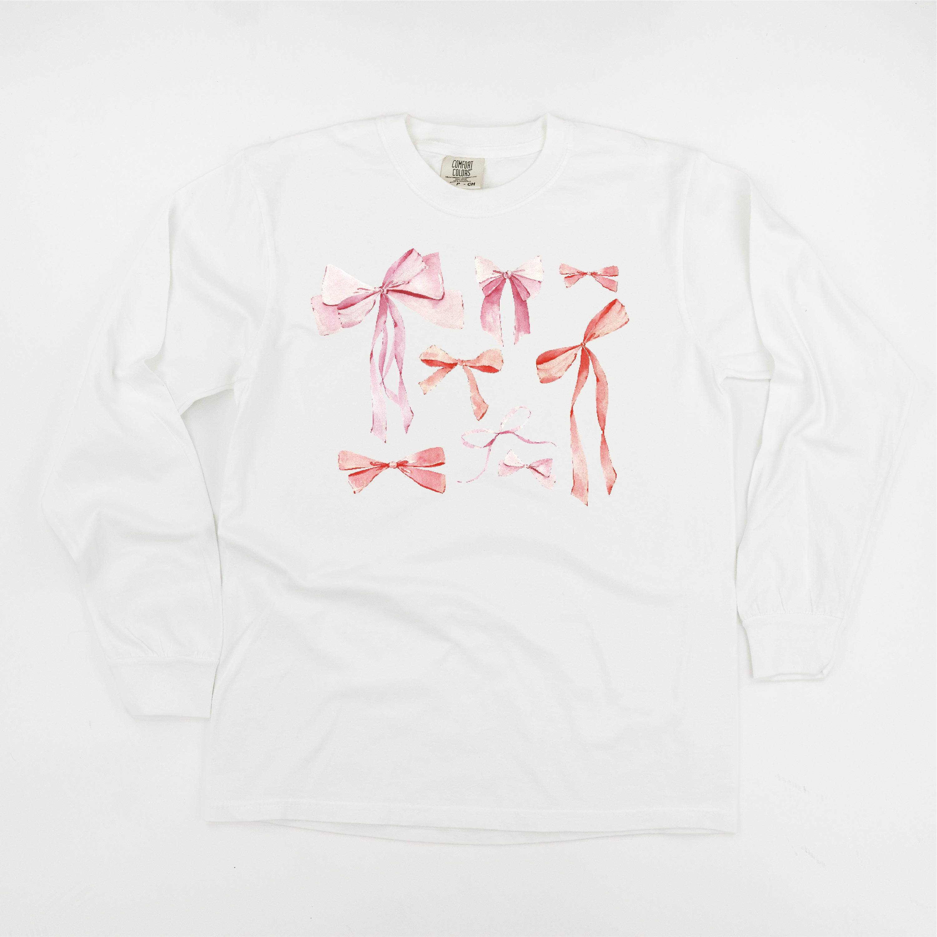 Pink And Red Valentine Bows - LONG SLEEVE Comfort Colors Tee Little Mama Shirt Shop