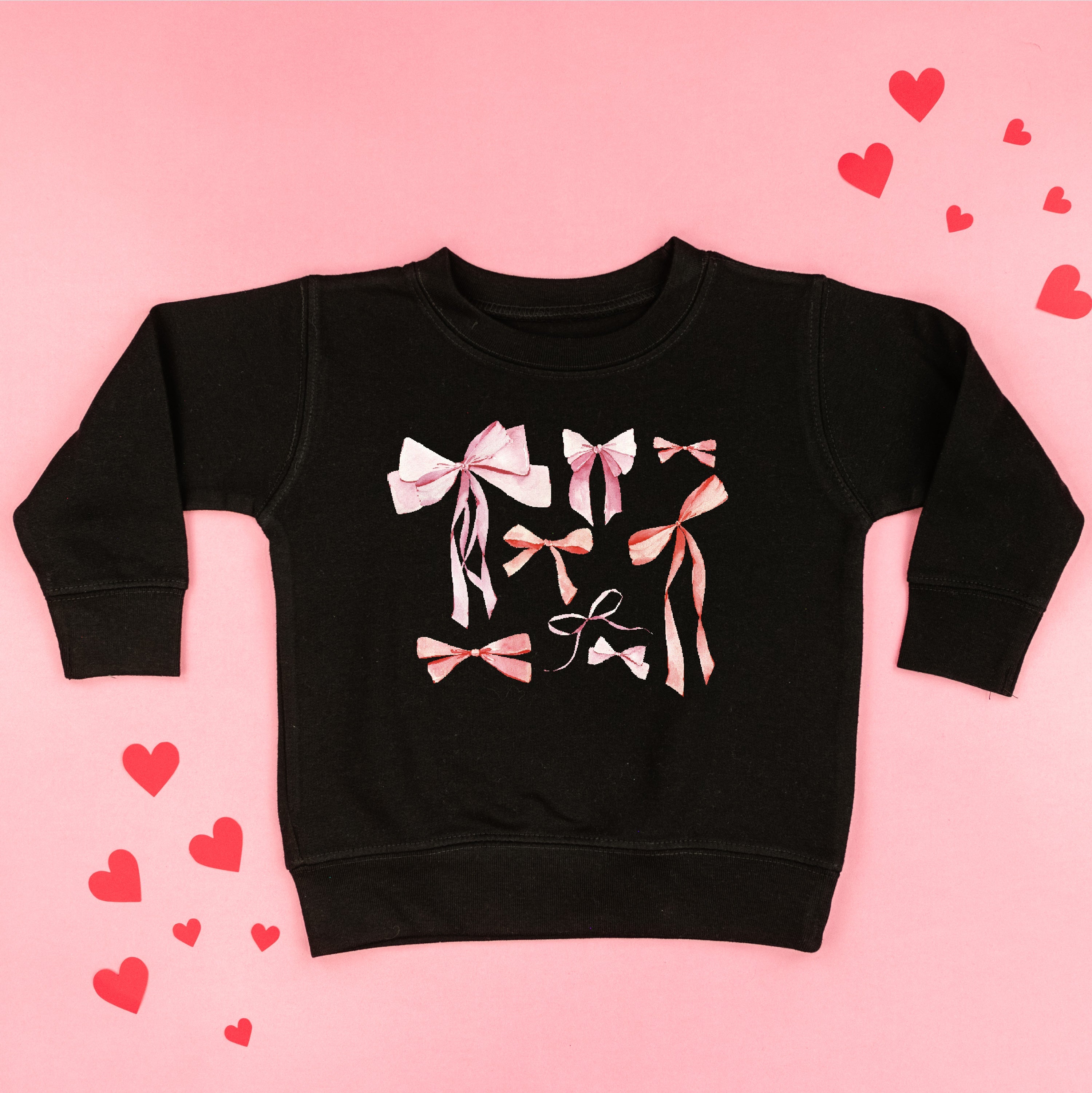 Pink And Red Valentine Bows - Child Sweater Little Mama Shirt Shop