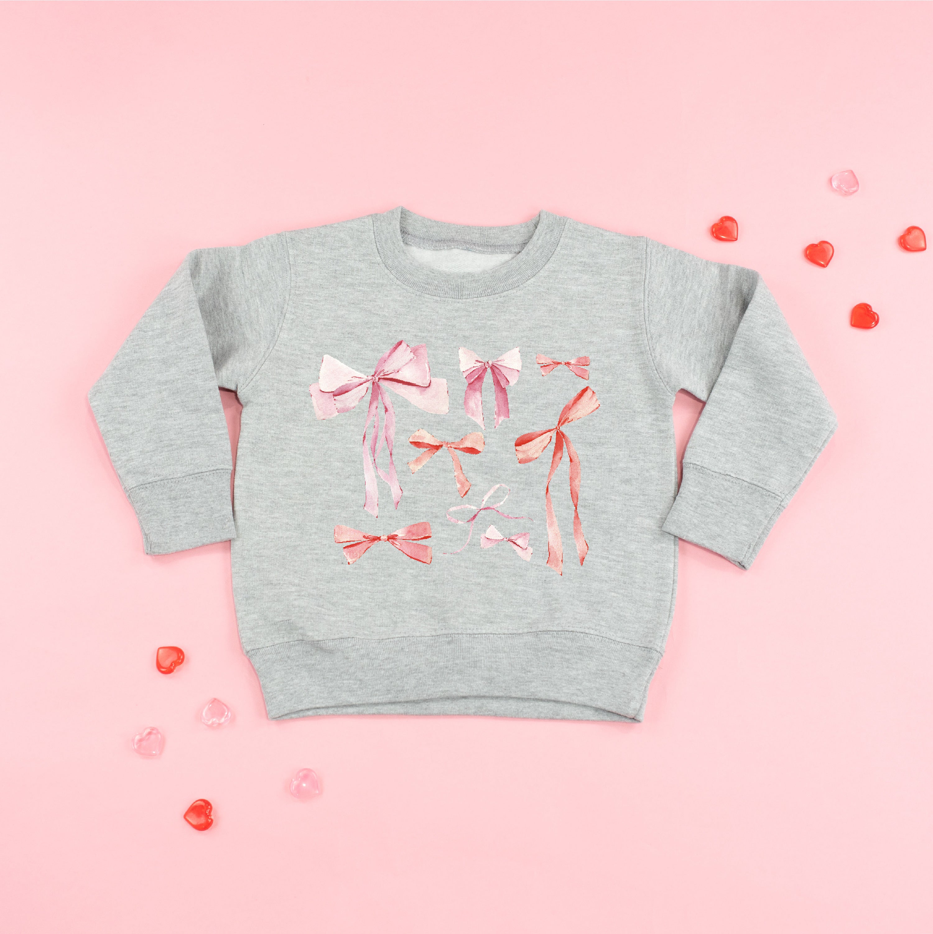 Pink And Red Valentine Bows - Child Sweater Little Mama Shirt Shop