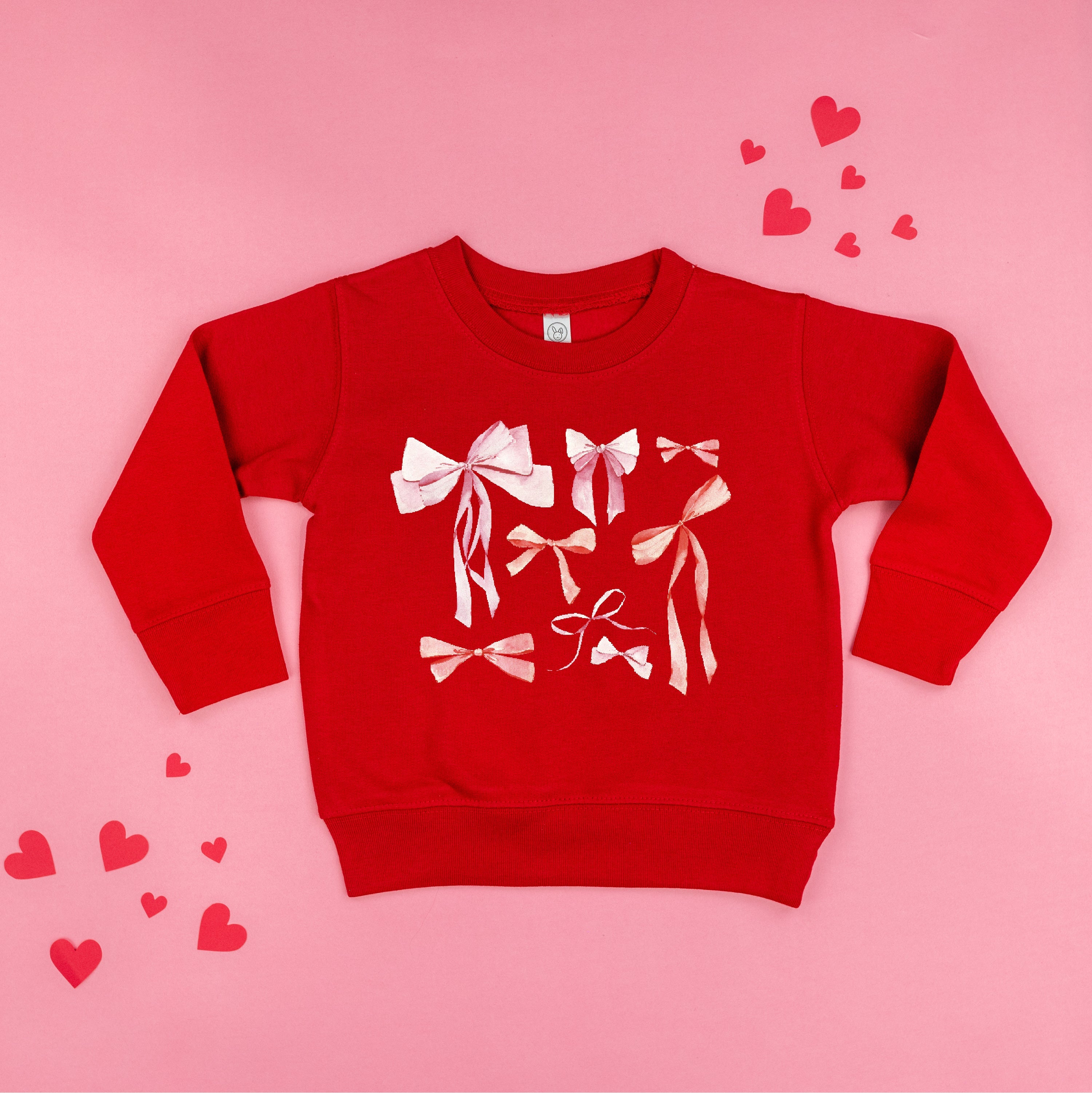 Pink And Red Valentine Bows - Child Sweater Little Mama Shirt Shop