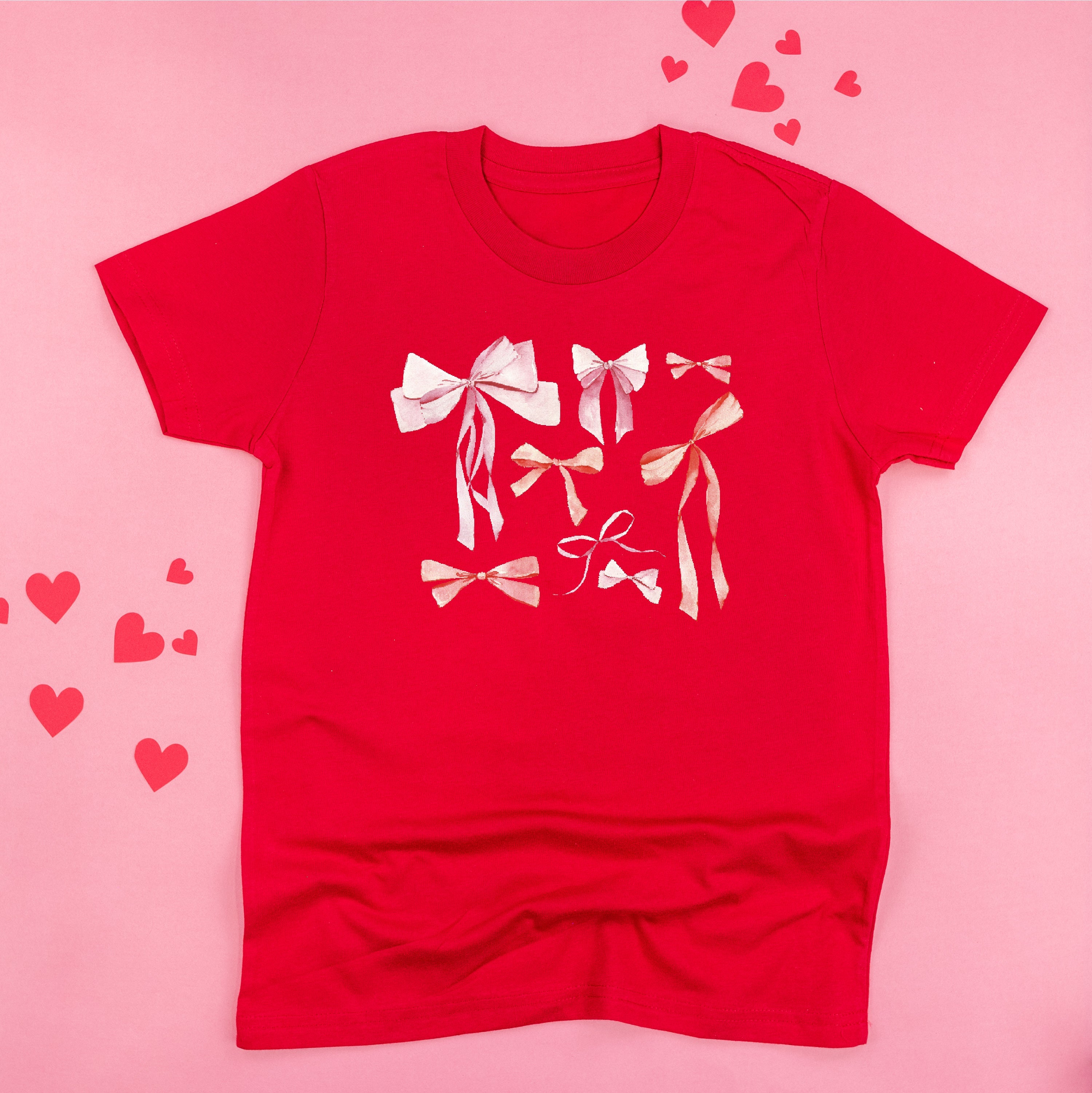 Pink And Red Valentine Bows - Child Tee Little Mama Shirt Shop