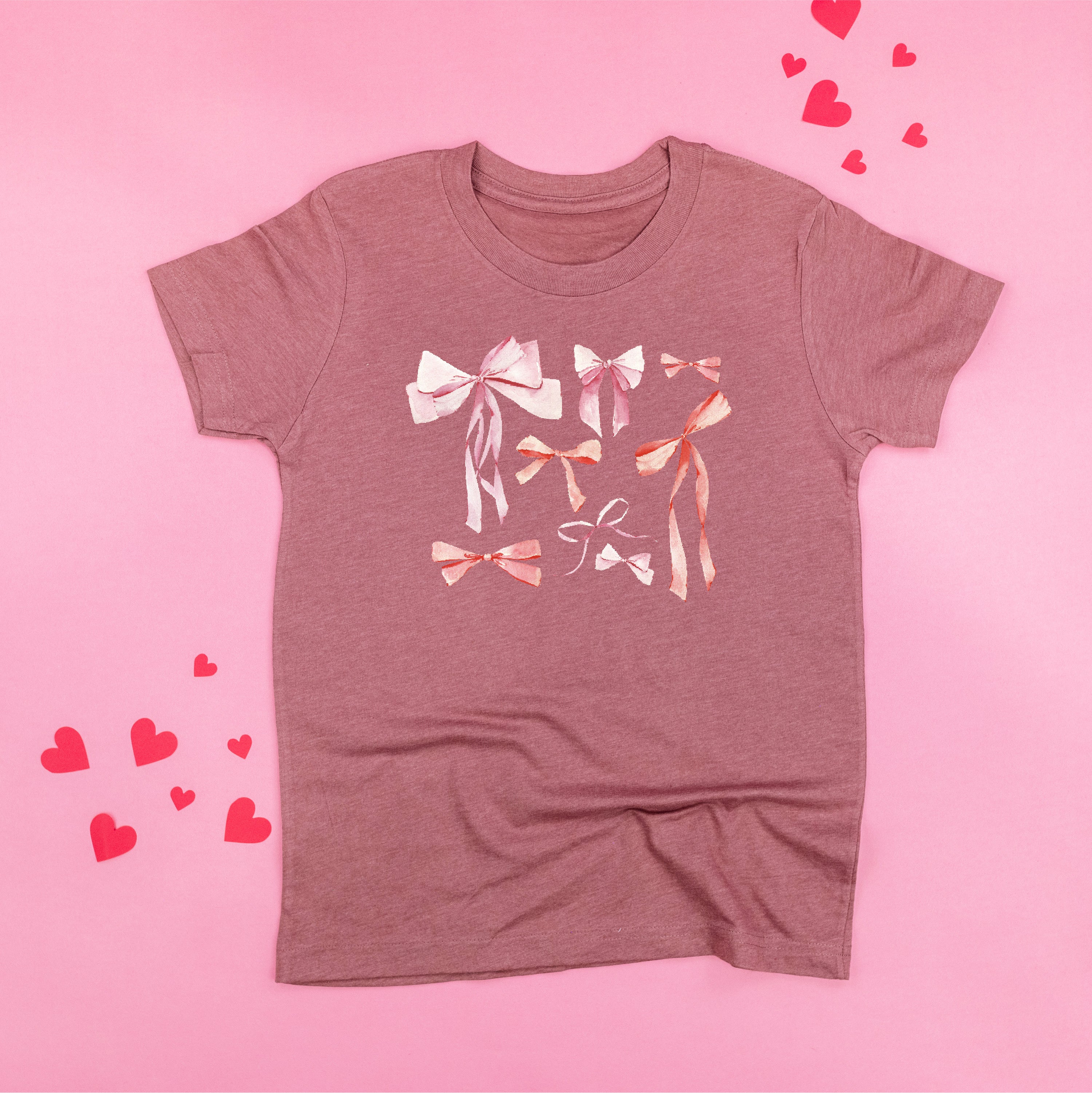 Pink And Red Valentine Bows - Child Tee Little Mama Shirt Shop