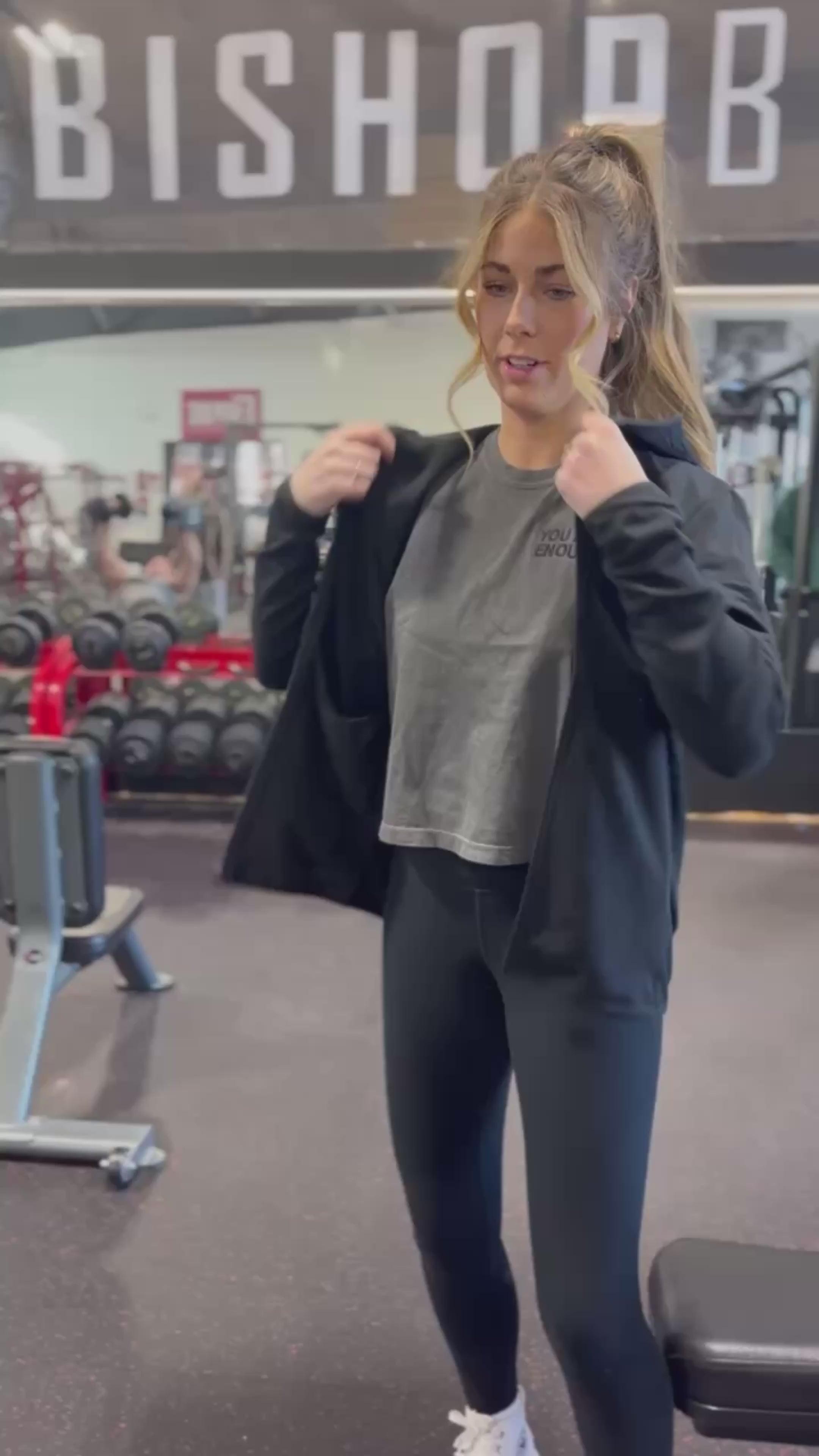 Embroidered Full Zip Performance Hoodie - Black w/ White Thread - You Are Enough