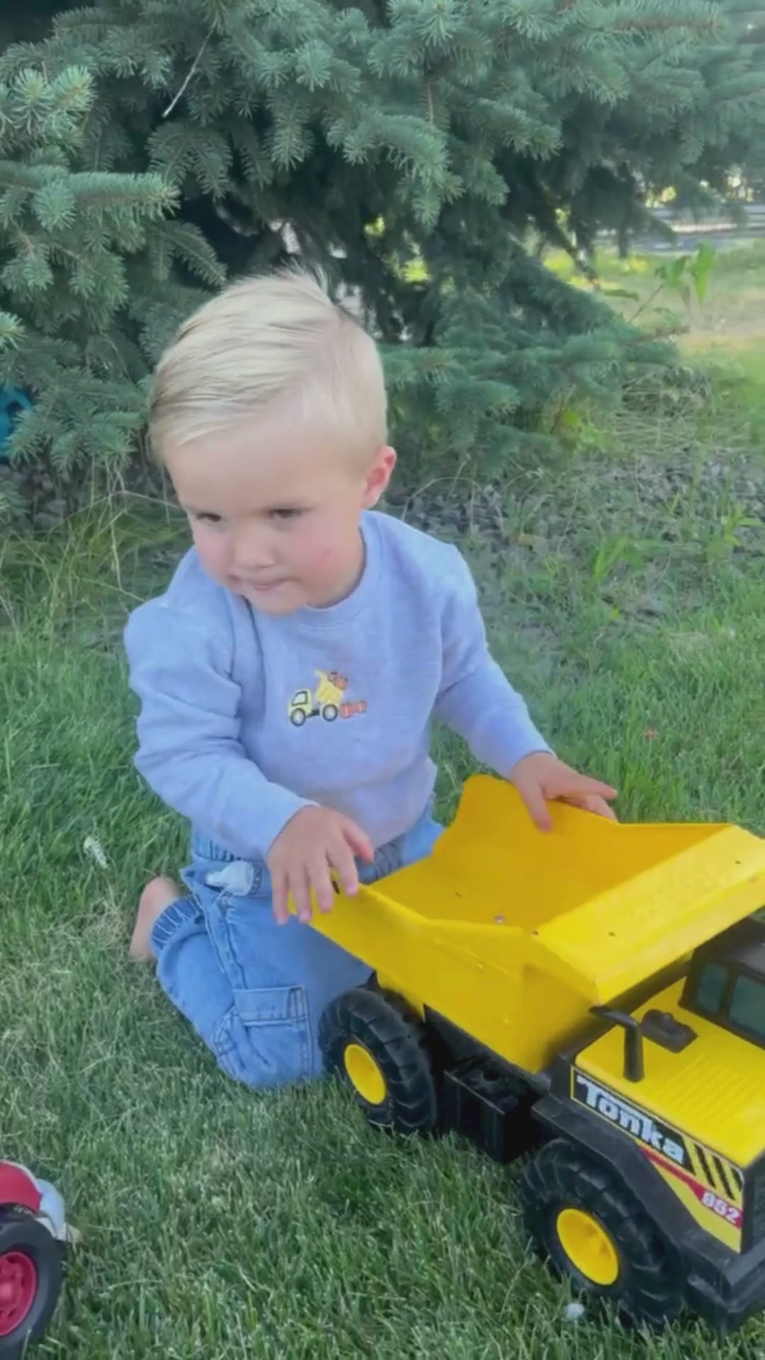 Embroidered Child Sweater - Dump Truck w/ Pumpkins (center)