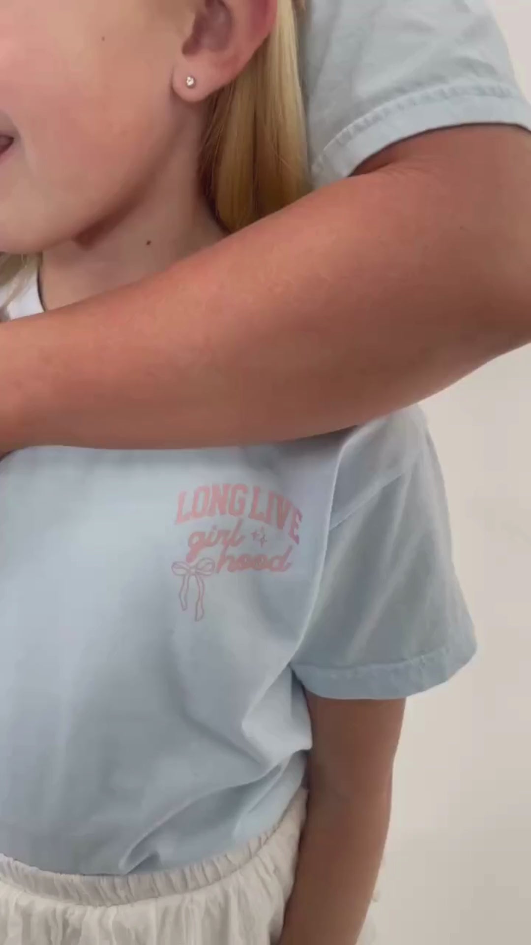 Video of adult and child tee in chambray with "long live" design on front chest, shown on models - Little Mama Shirt Shop