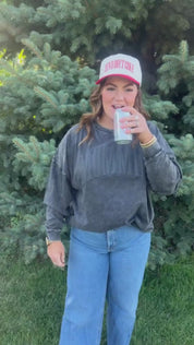 Video of red and cream trucker hat with bold red 'SEND DIET COKE' text, seen on model - Little Mama Shirt Shop