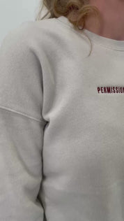 Video of dust and maroon crewnecks with "Permission To Be (choose your word)" options on chest, shown on models - Little Mama Shirt Shop