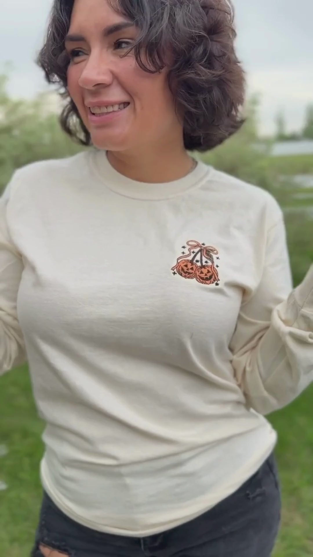 Full of Tricks and Treats - Embroidered Long Sleeve Comfort Colors Tee