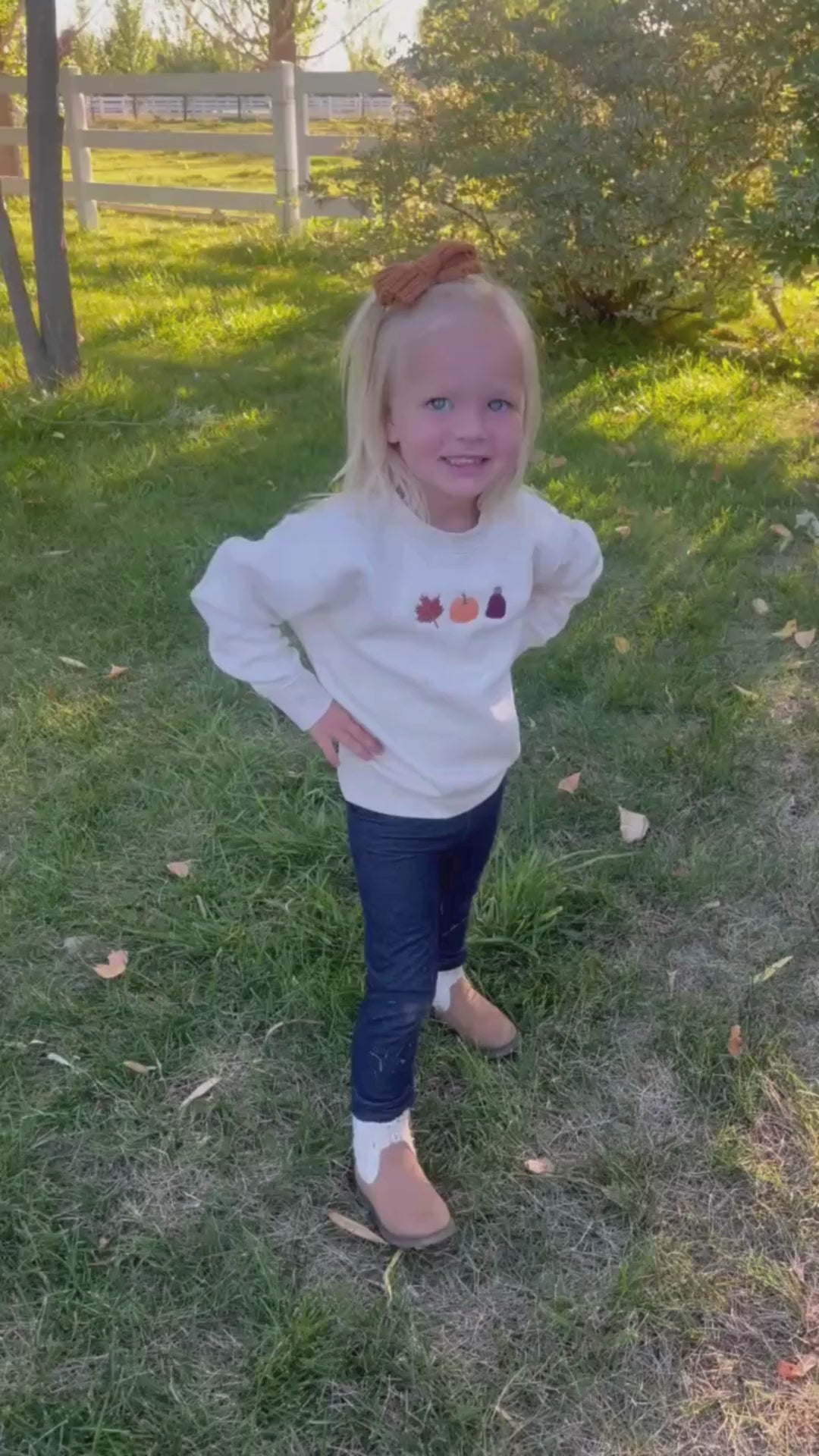 Embroidered Child Sweater - Natural Heather - Fall Trio (center)