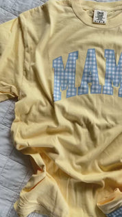 Choose Your Mom Name - Blue Gingham Print - Comfort Colors Tee