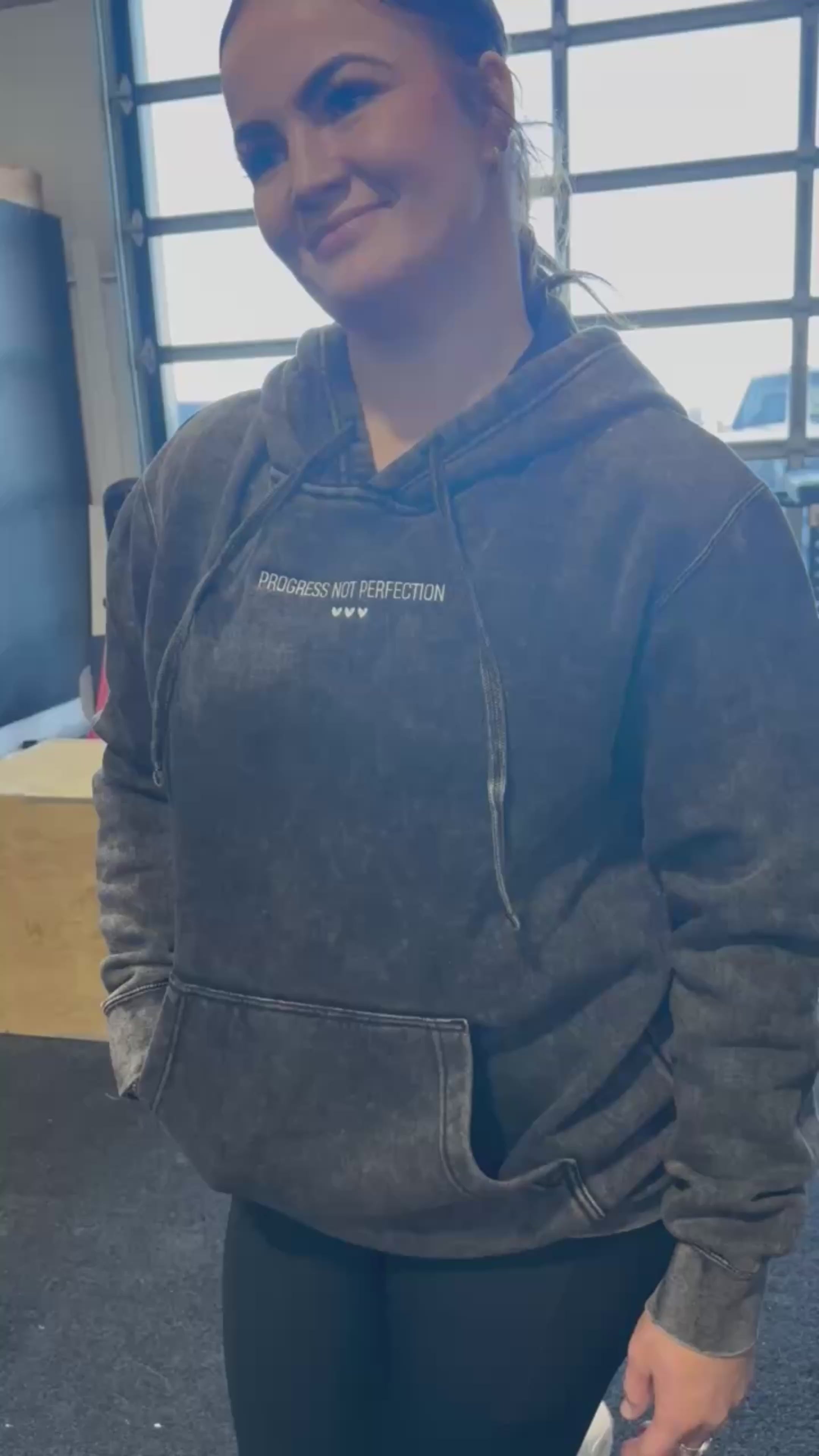 PROGRESS NOT PERFECTION - Embroidered Unisex Mineral Wash HOODIE