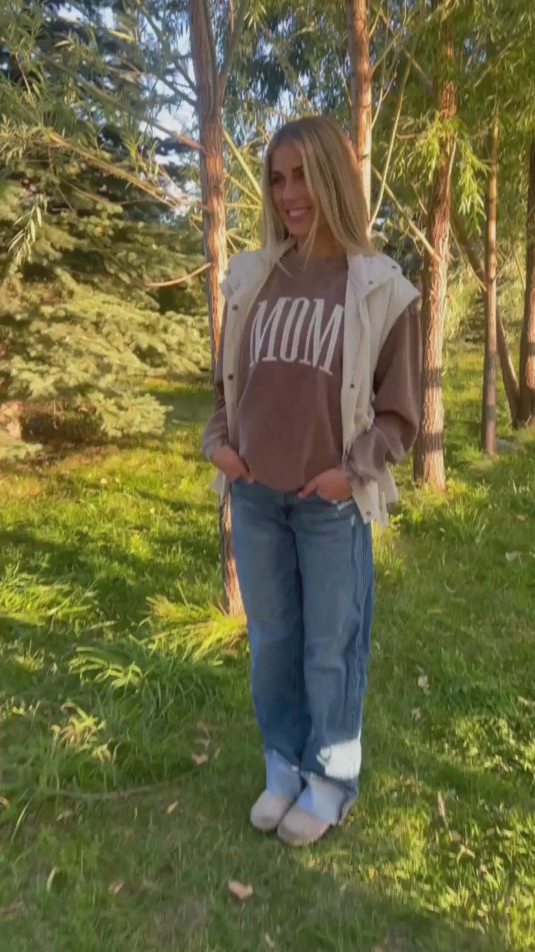 Embroidered Corded Sweatshirt - Choose Your Mama Name - Fall Brown w/ Cream