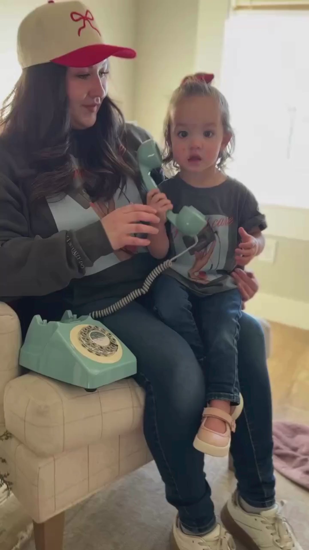 Video of adult and child tee with "I Don't Care" retro cassette on front and "JK I Actually Do" text on sleeve, shown on models  – Little Mama Shirt Shop