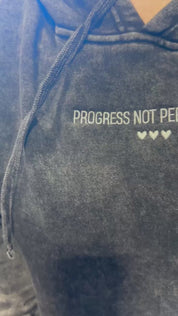 PROGRESS NOT PERFECTION - Embroidered Unisex Mineral Wash HOODIE