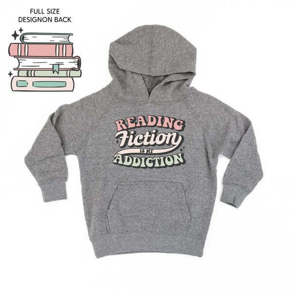 Reading Fiction is My Addiction on Front w/ Books on Back - Child Hoodie