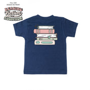 Reading Fiction is My Addiction on Front w/ Books on Back - Child Tee Little Mama Shirt Shop
