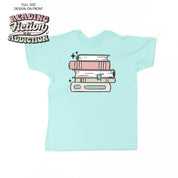 Reading Fiction is My Addiction on Front w/ Books on Back - Child Tee Little Mama Shirt Shop