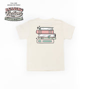Reading Fiction is My Addiction on Front w/ Books on Back - Child Tee Little Mama Shirt Shop