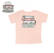 Reading Fiction is My Addiction on Front w/ Books on Back - Child Tee Little Mama Shirt Shop