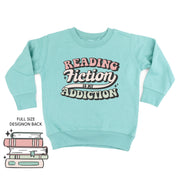 Reading Fiction is My Addiction on Front w/ Books on Back - Child Sweater Little Mama Shirt Shop